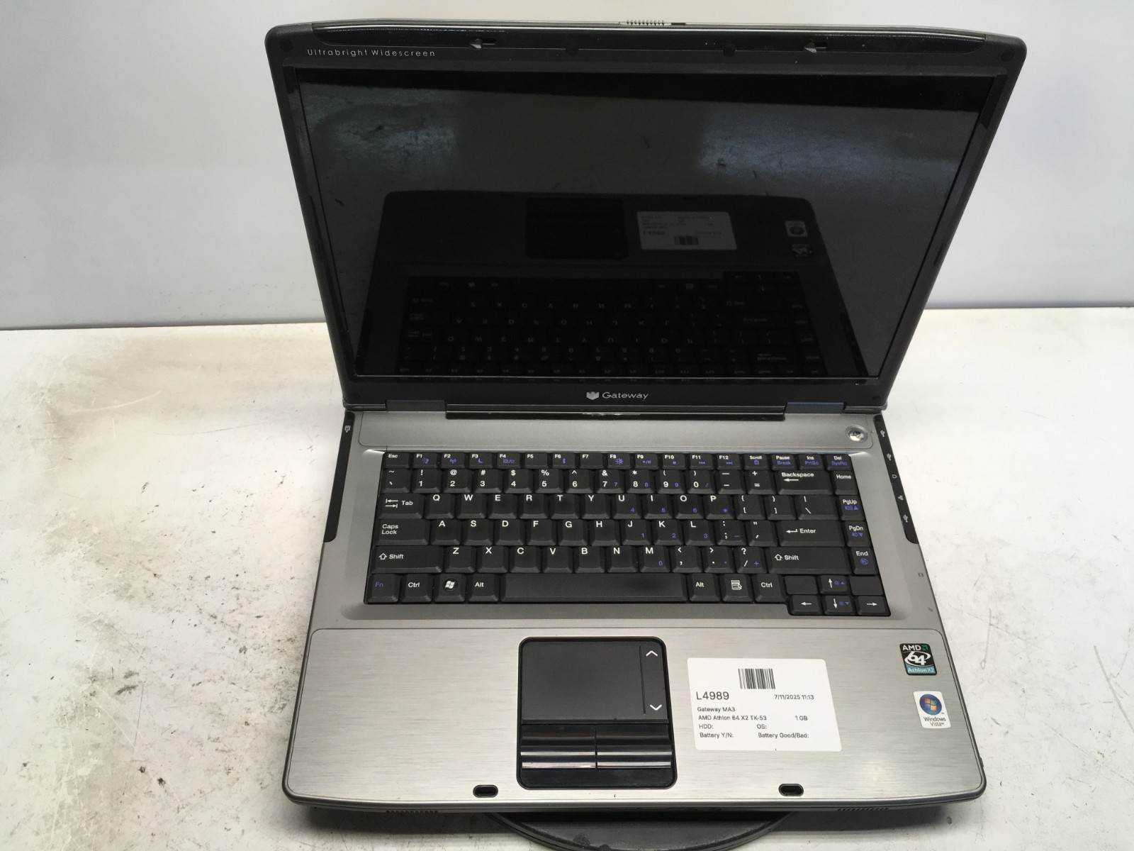 Gateway MA3 AMD Athlon 64 X2 TK-53 1700MHz 1 GB NO HDD/Battery