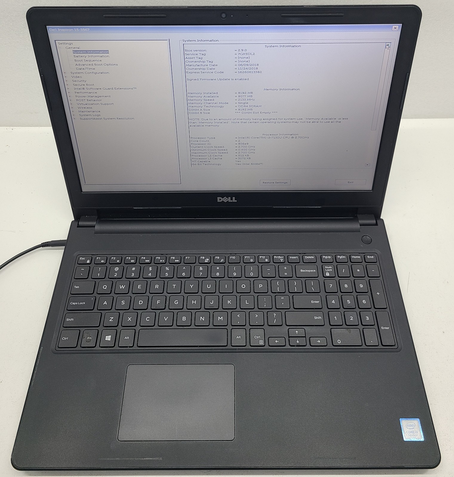Dell Inspiron 15-3567 15.6″ Laptop Intel i3-7130U 8GB RAM NO HD/OS (FL)