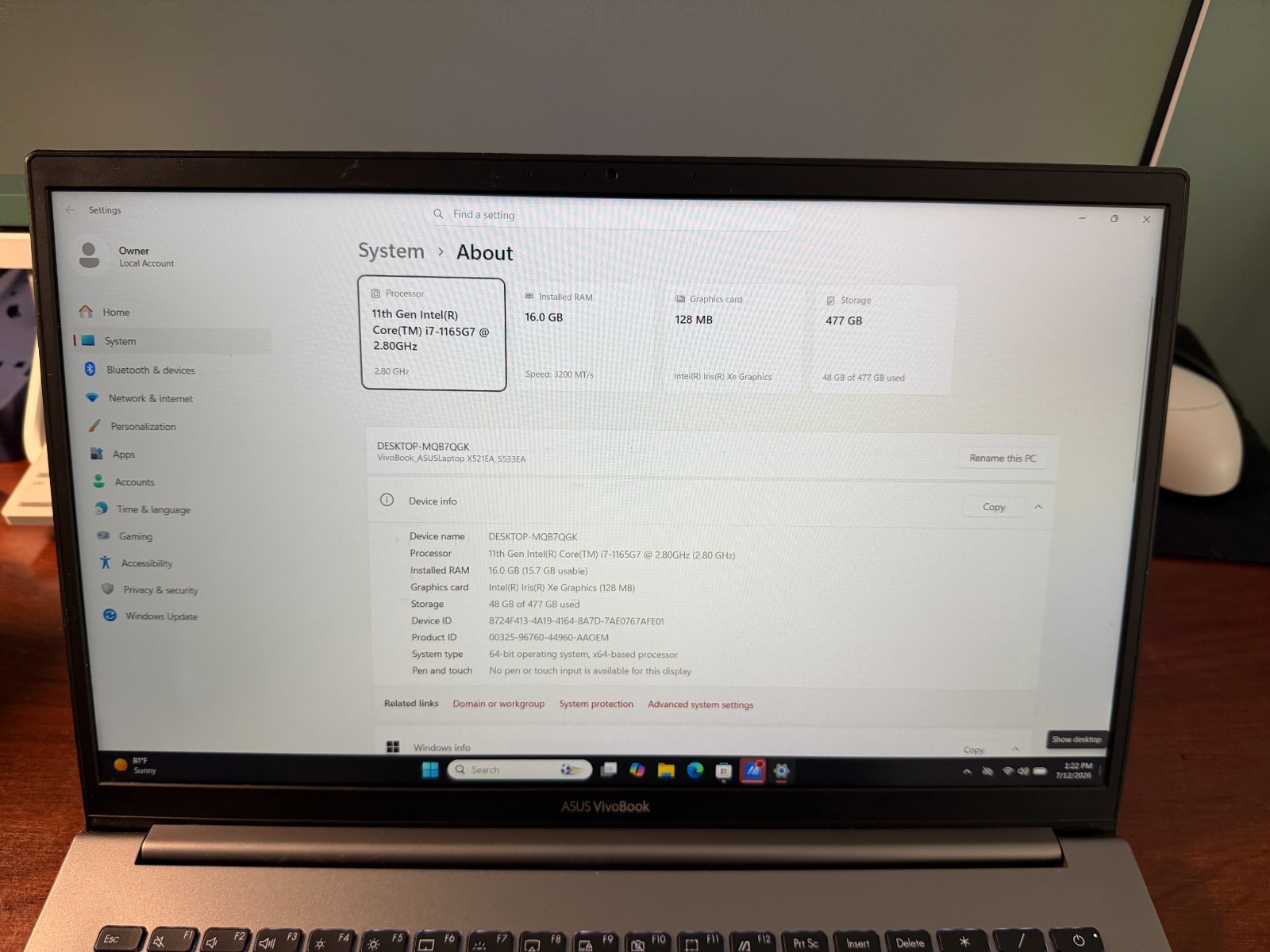 Asus VivoBook 15 S533E 15.6″ Laptop FHD i7-1165G7 2.8Ghz 16GB RAM 512GB SSD W11H