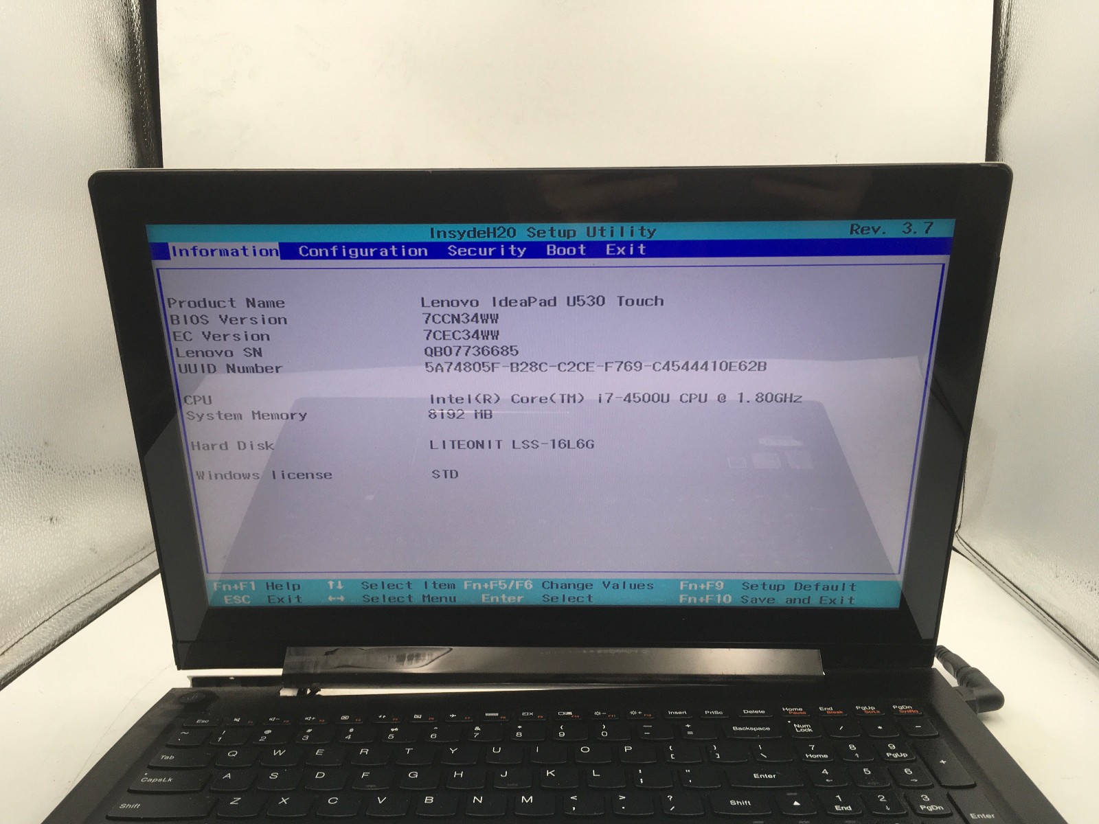 LENOVO IDEAPAD U530 TOUCH – BOOTS TO BIOS – INTEL I7 4500U – 8GB RAM – READ – BB