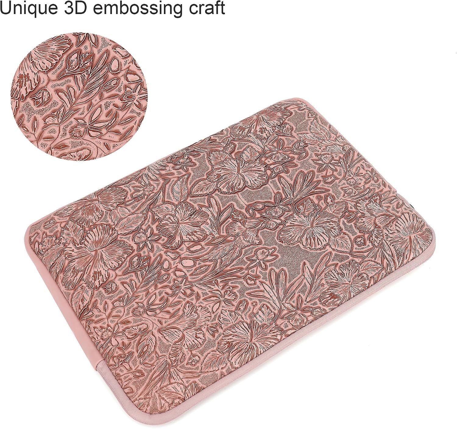 Embossing Floral Pattern PU Leather Laptop Sleeve Case for MacBook Pro 14 inch