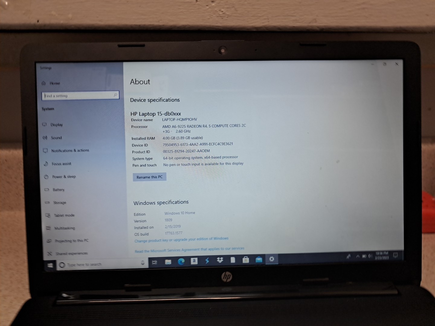 HP 15-db0011dx 15.6″ Laptop AMD A6-9225 4GB 1TB SSD