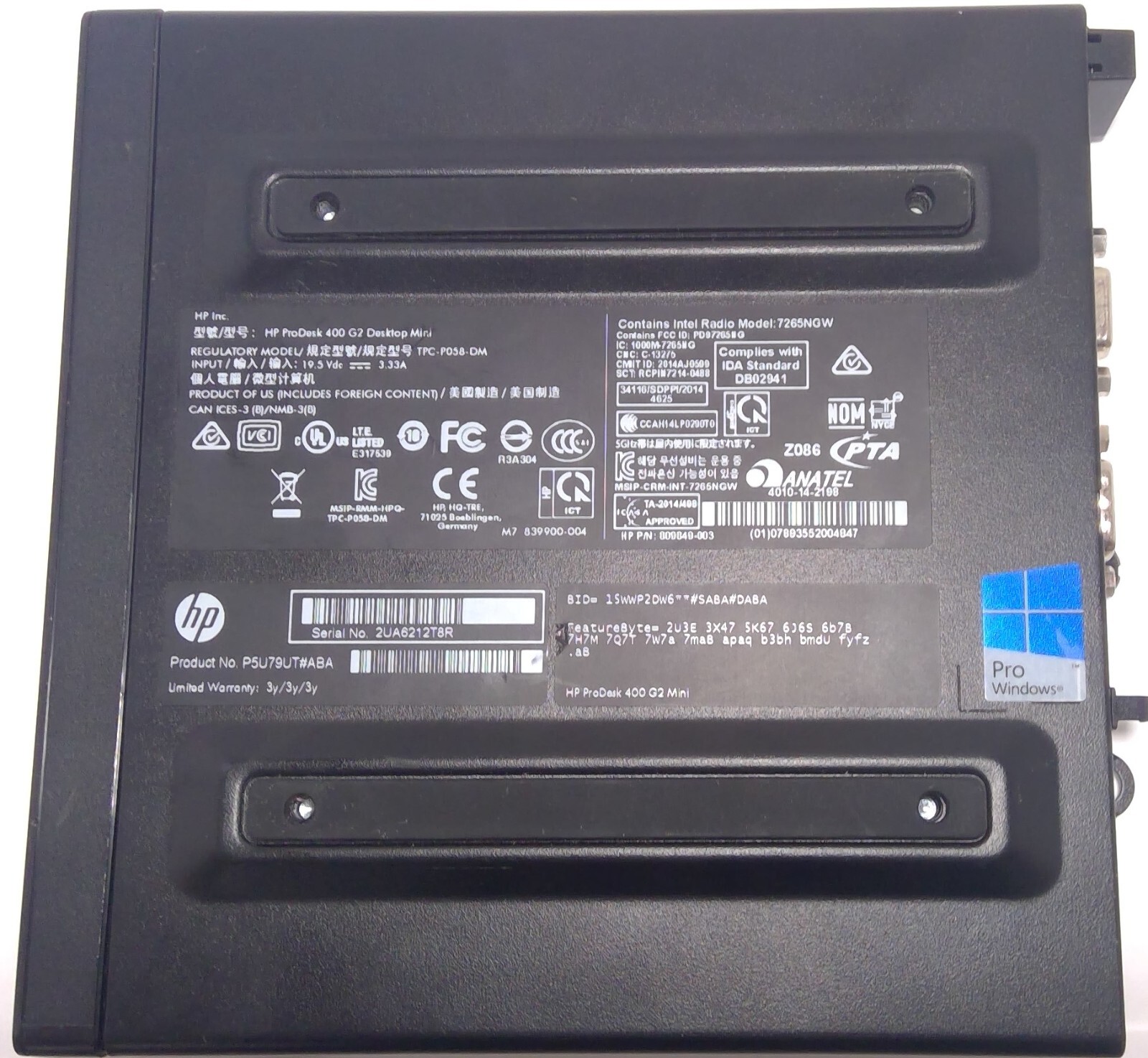 HP ProDesk 400 G2 Mini/Wired/ i3-6100T 3.20GHz/Wins 10/250GB SSD/4GB (Dt005)