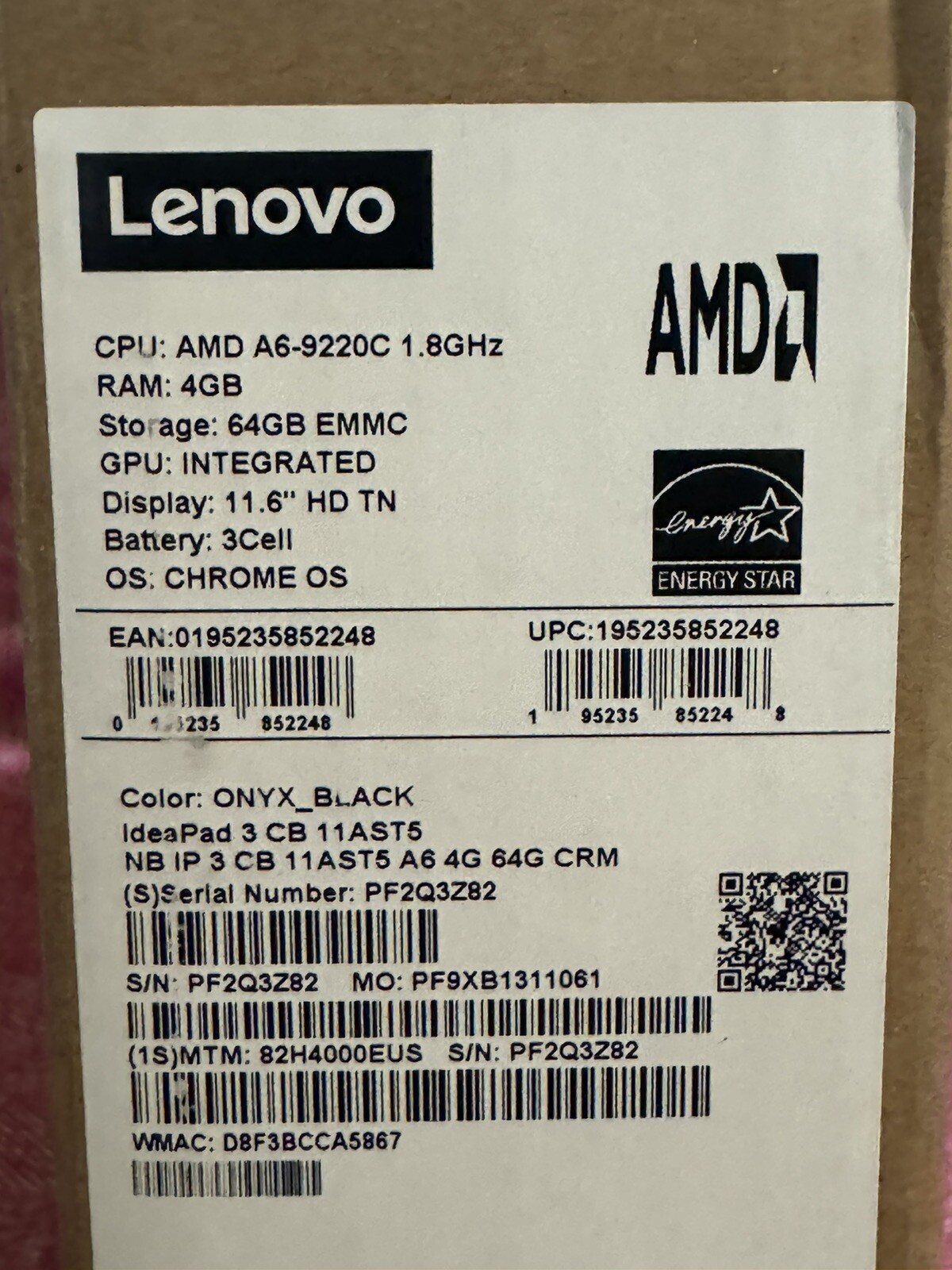Lenovo IdeaPad 3 82H4000EUS 11.6″ Chromebook A6-9220C 4GB 64GB eMMC Chrome OS