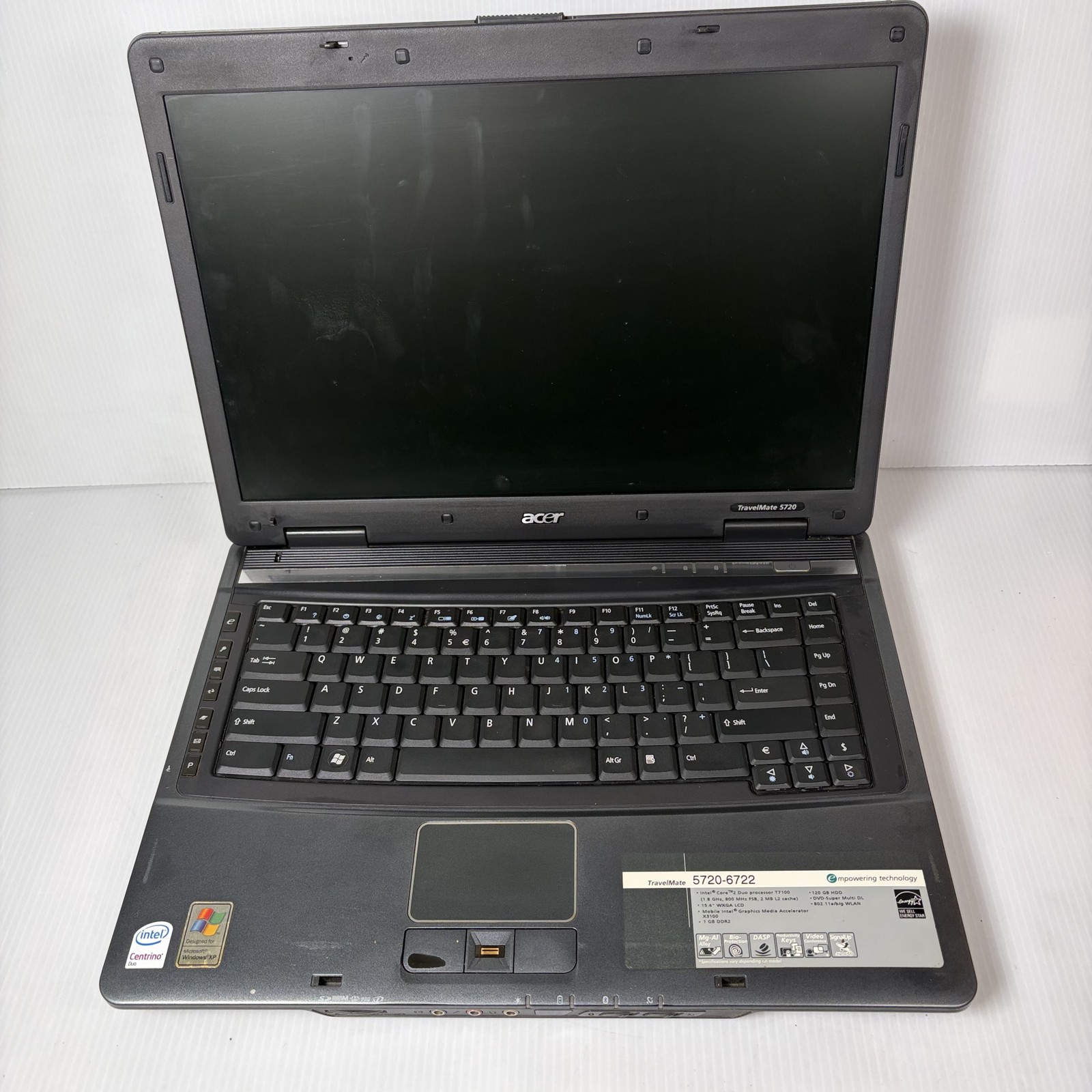 AS IS Acer TravelMate 5720-6722 15.4″ Laptop Intel Core 2 Duo 120GB HDD Win XP