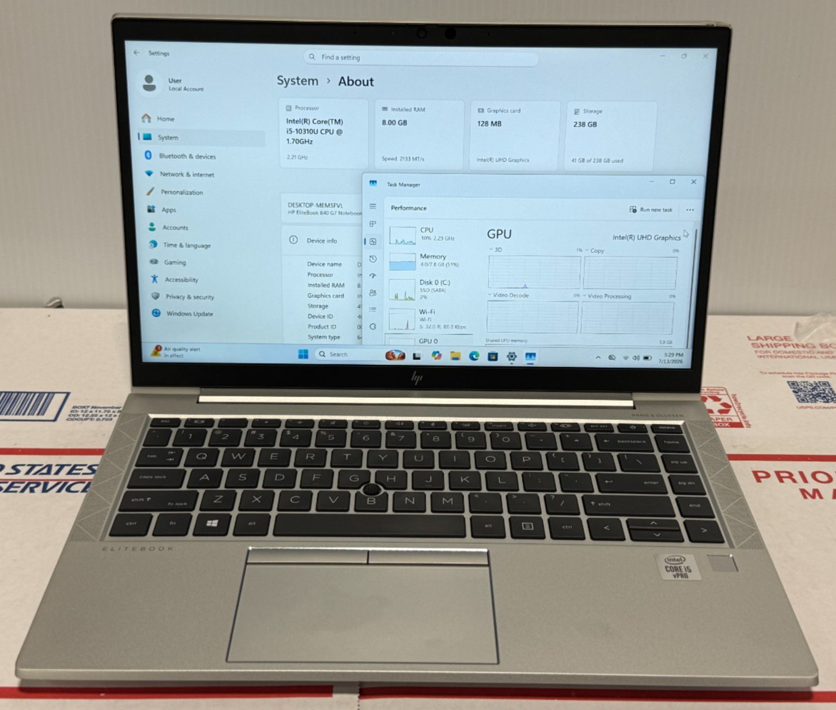 HP EliteBook 840 G7 14″ Intel Core i5-10310U 1.7GHz 16GB RAM 256GB SSD