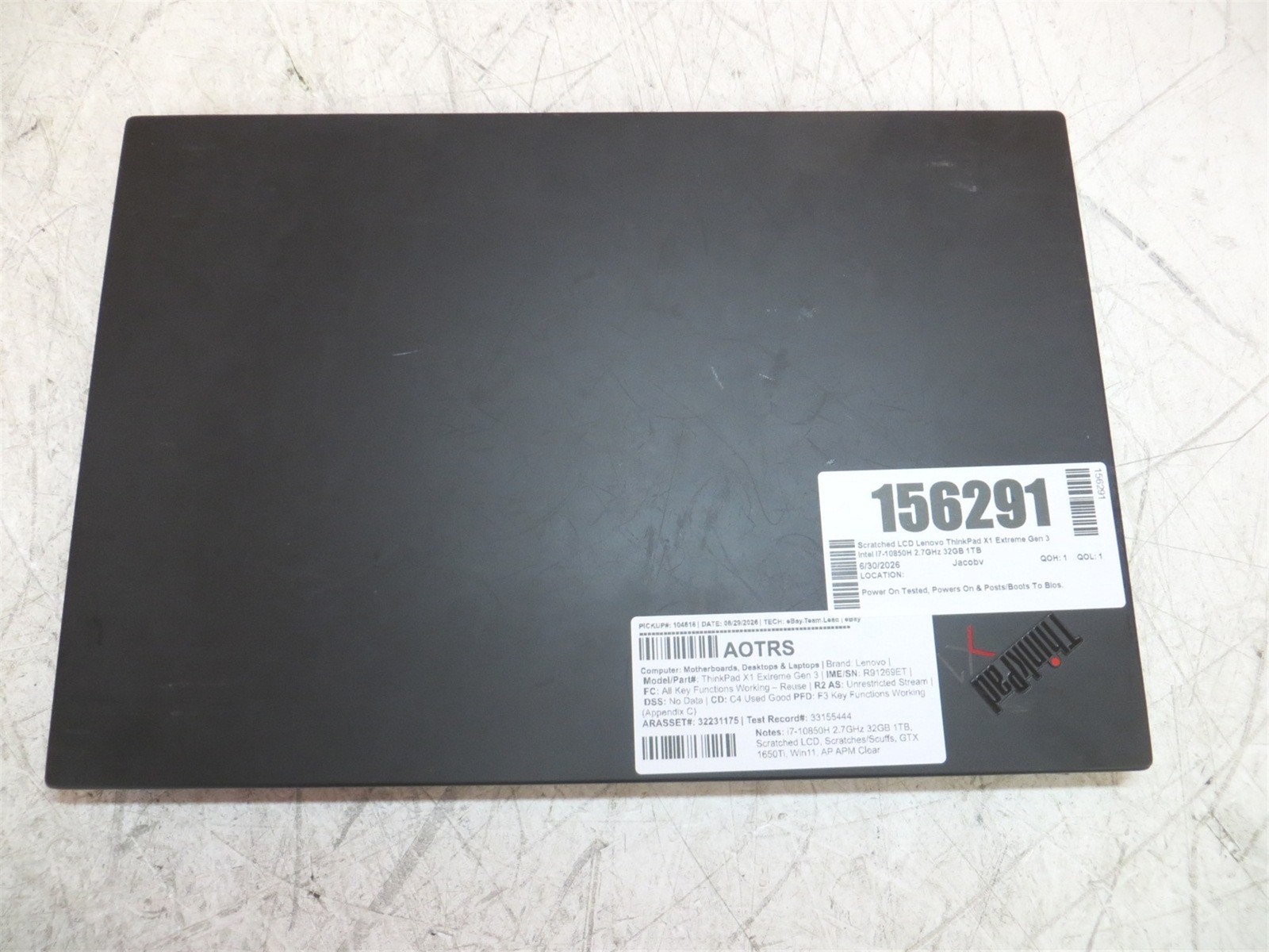 Scratched LCD Lenovo ThinkPad X1 Extreme Gen 3 Intel i7-10850H 2.7GHz 32GB 1TB