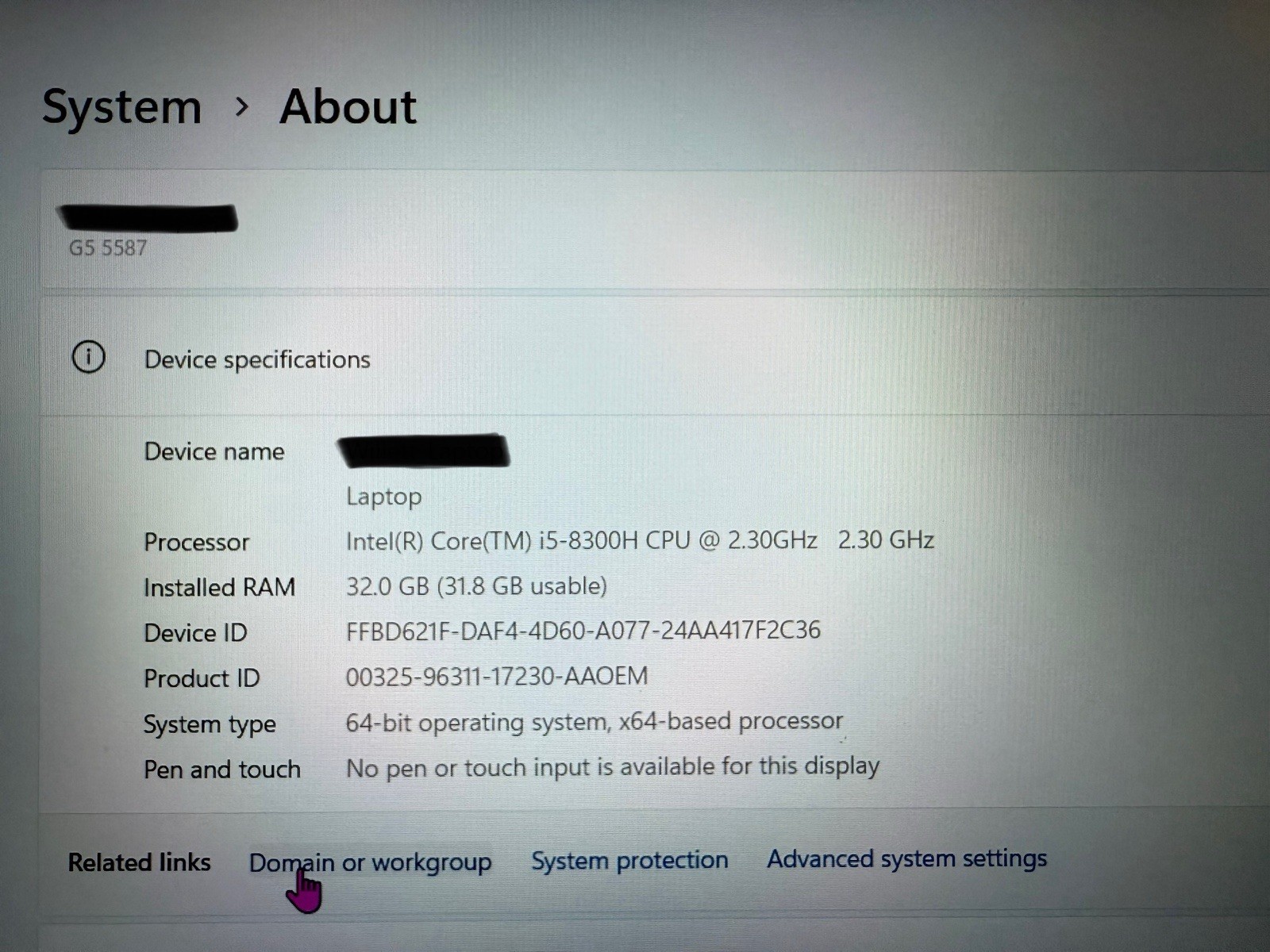 Dell G5 5587 Intel Core I5-8300H 2.30GHz Laptop, 256GB, 32GB RAM