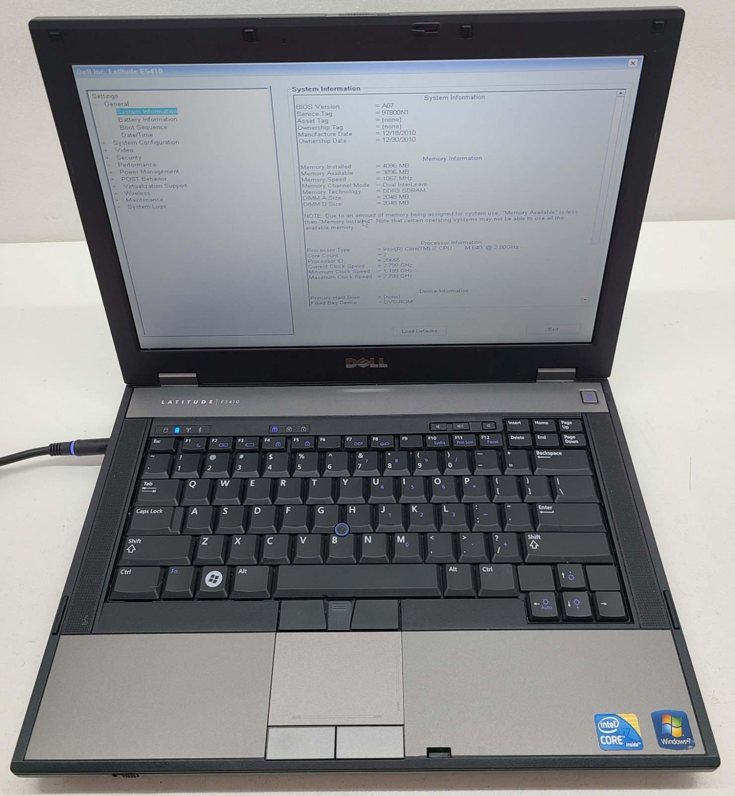 Dell Latitude E5410 Laptop Intel i7 M640 4GB Ram NO HD/OS (FL)