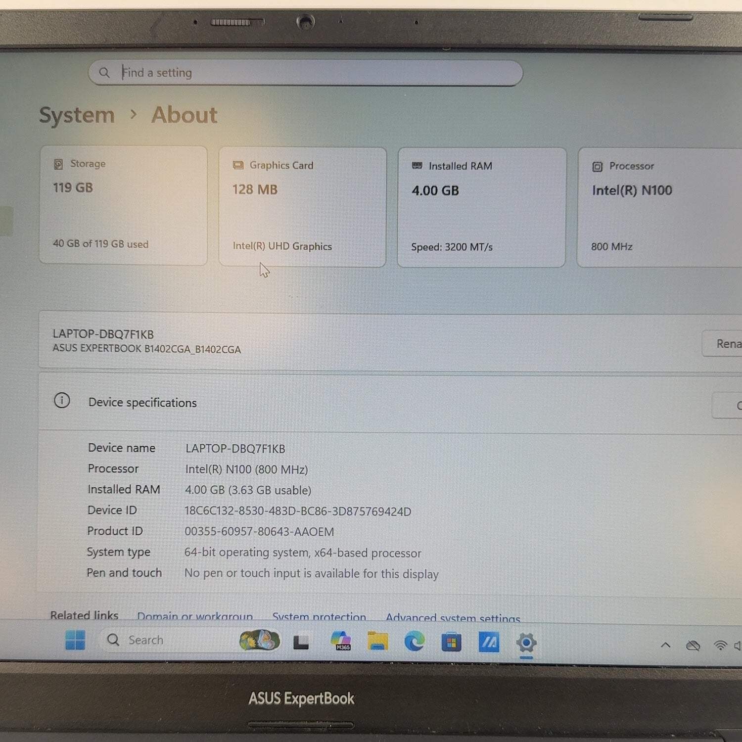 Asus ExpertBook B1 B1402CGA 14″ N100 0.8GHz 4GB RAM 128GB SSD