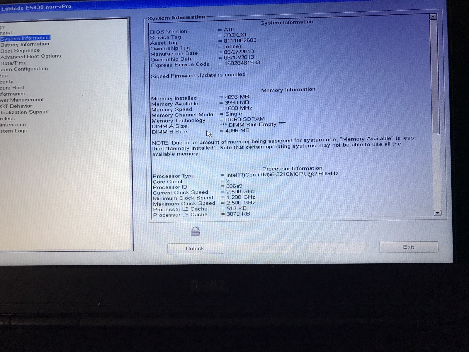 Dell Latitude E5430 non-vPro Intel i5-3210 2.50GHz 4GB Ram No HDD No OS NO BATT