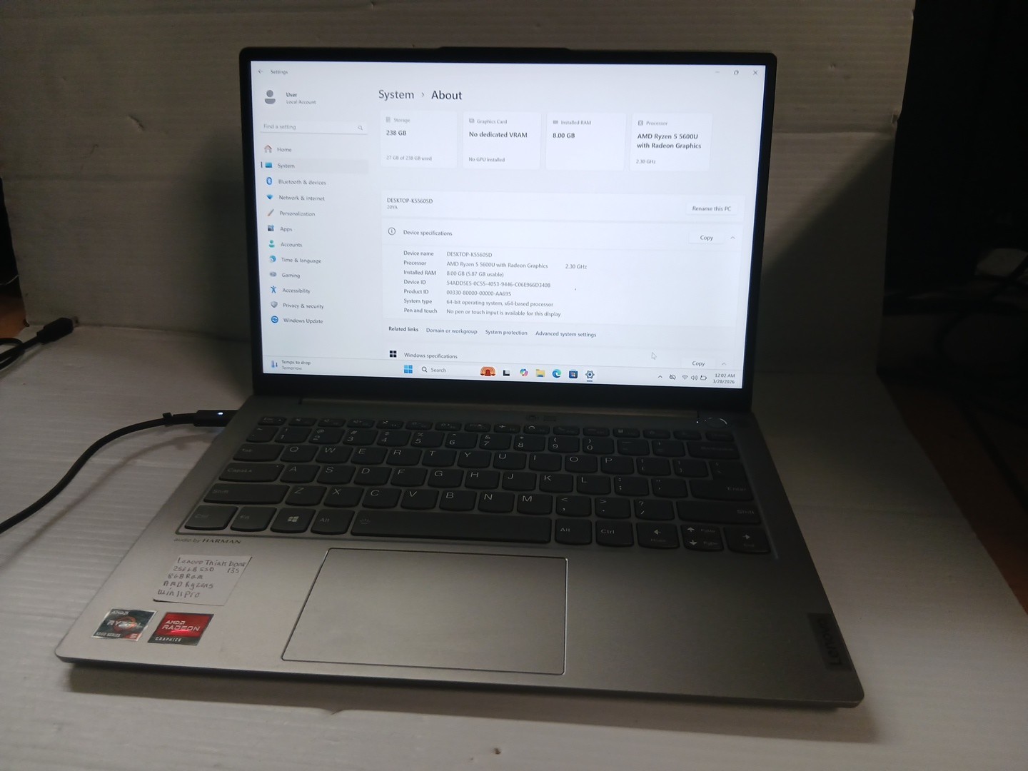 Lenovo Thinkbook 15 G4 ABA Touch Ryzen 5 5625U 2.30GHz 8GB RAM 256GB SSD W11P