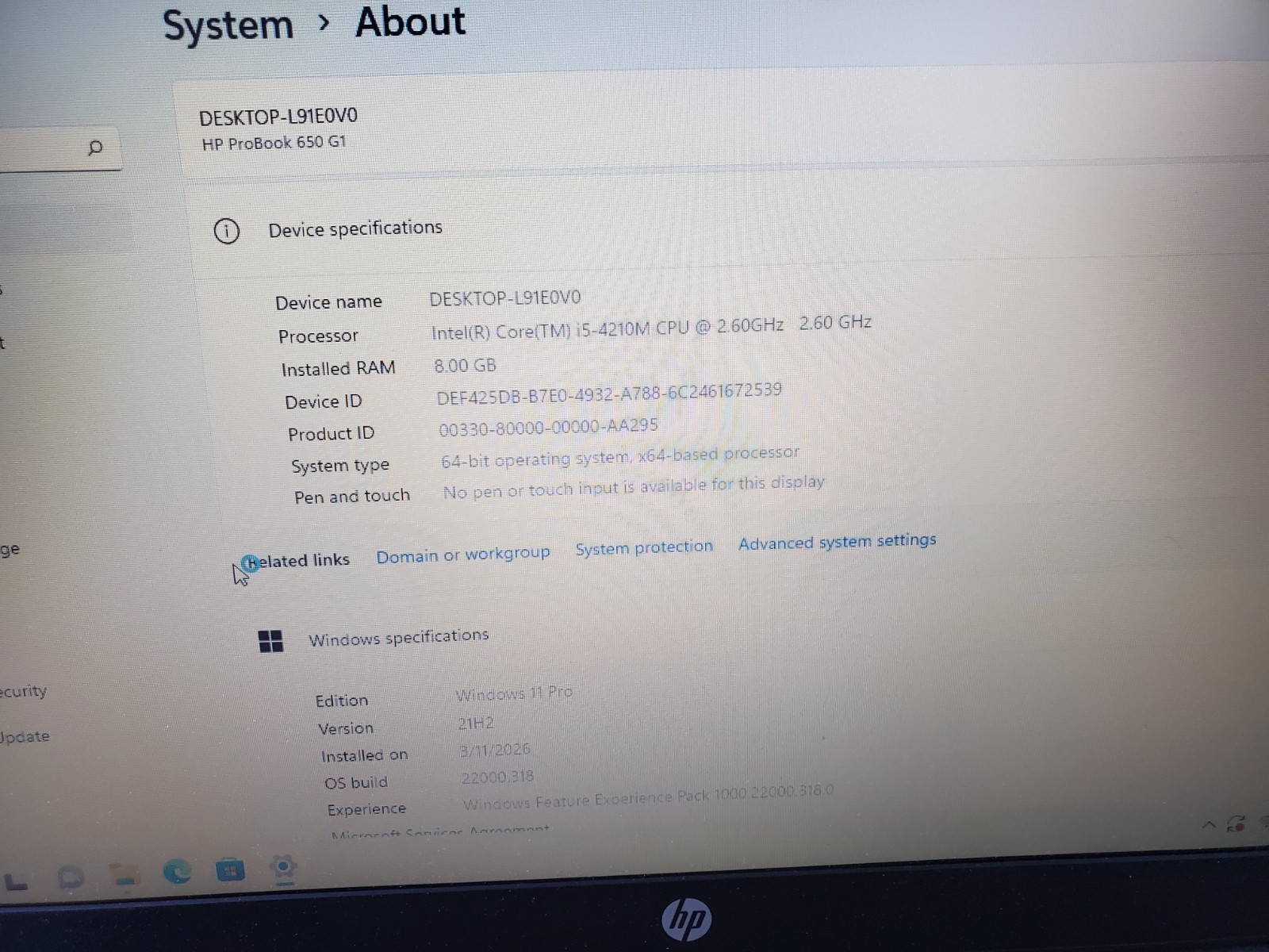 Used HP ProBook 650 G1 Core i5 8gb RAM 256gb SSD Drive Laptop