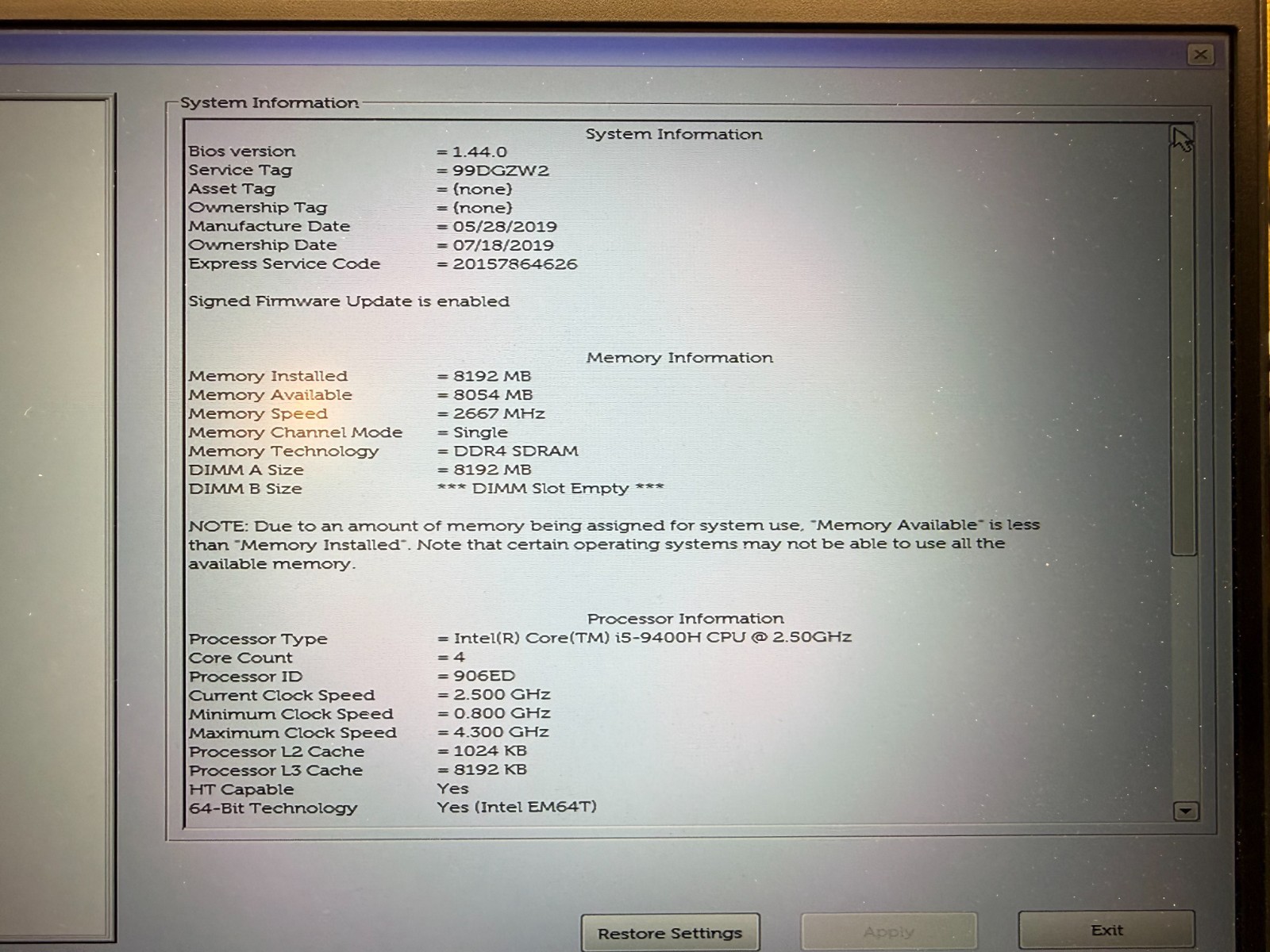 Dell Latitude 5501 15.6″ FHD i5-9400H 8GB RAM 256GB M.2 NVME SSD Win 11 Pro W/AC