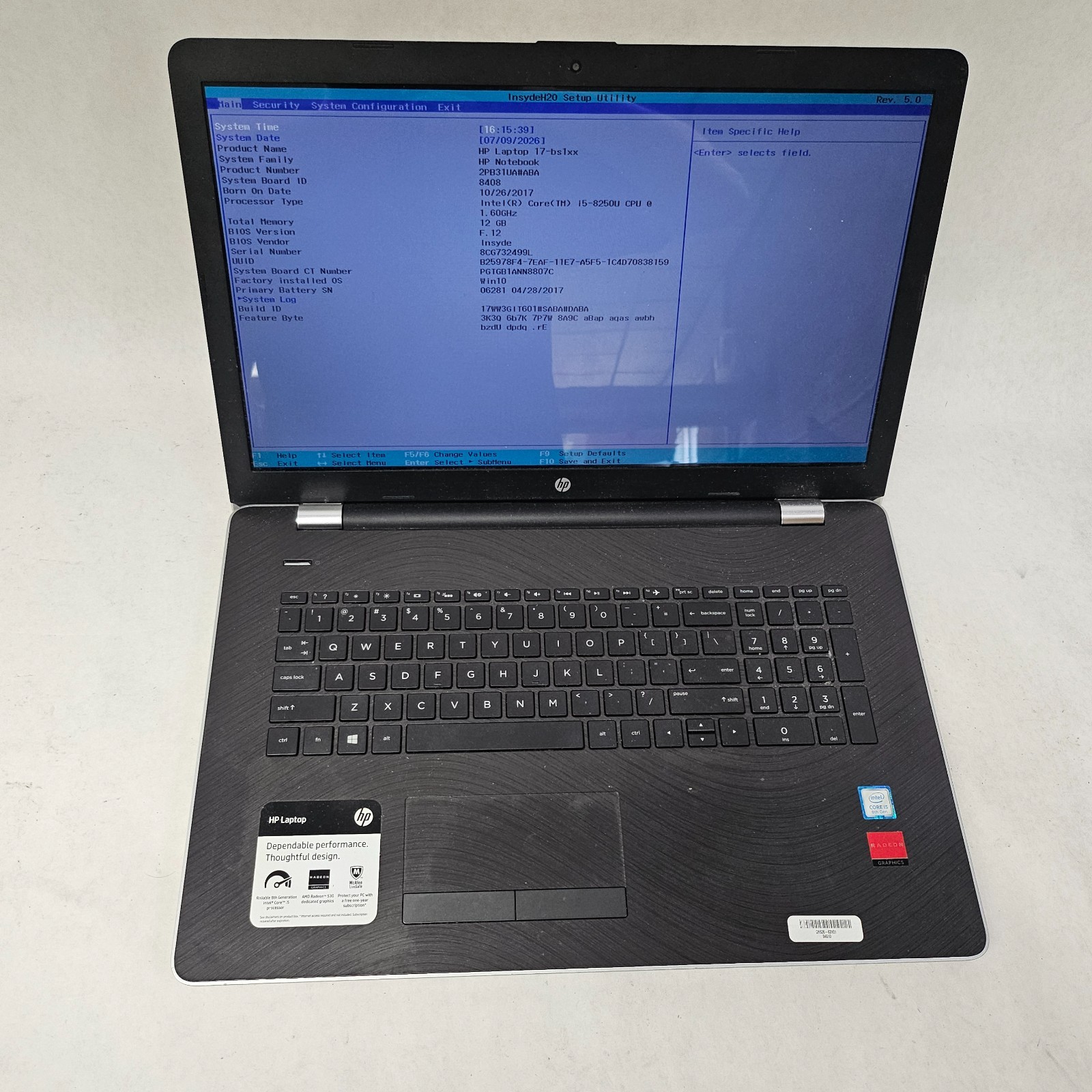HP Laptop 17-bs1xx 17″ Intel Core i5-8250U 1.6GHz 12GB RAM 1TB HDD AMD NO OS