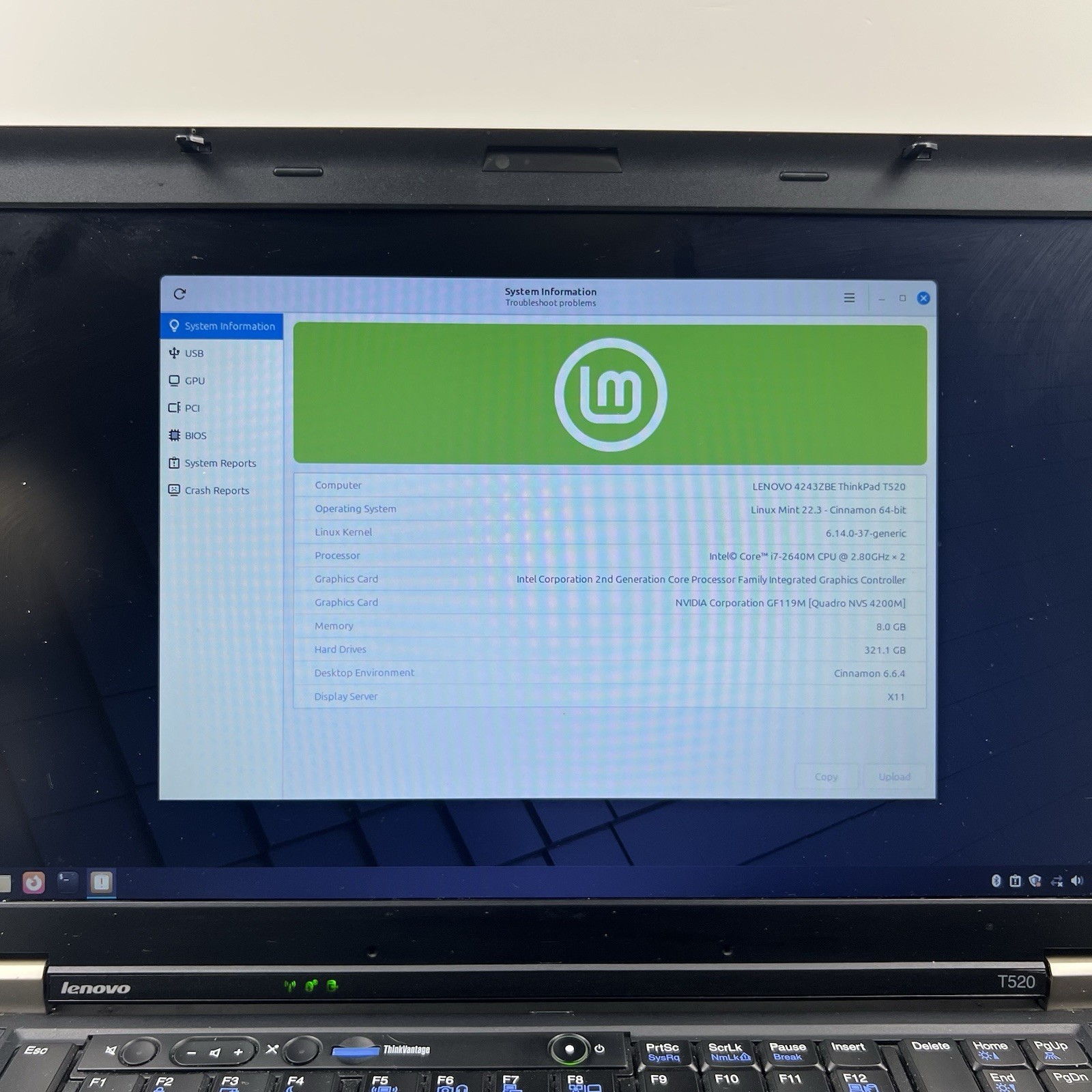 Lenovo ThinkPad T520 Intel i7-2640M 8GB 320GB HDD Linux Mint OS w/Charger|ELP101
