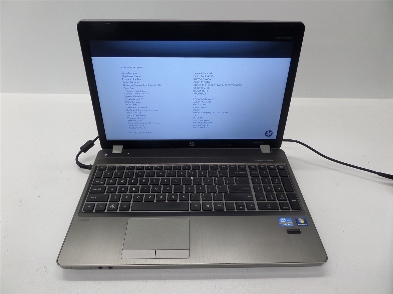 HP ProBook 4530s 15.6″ Core i3-2310M 2.10 GHz 3GB RAM Laptop No HDD/OS