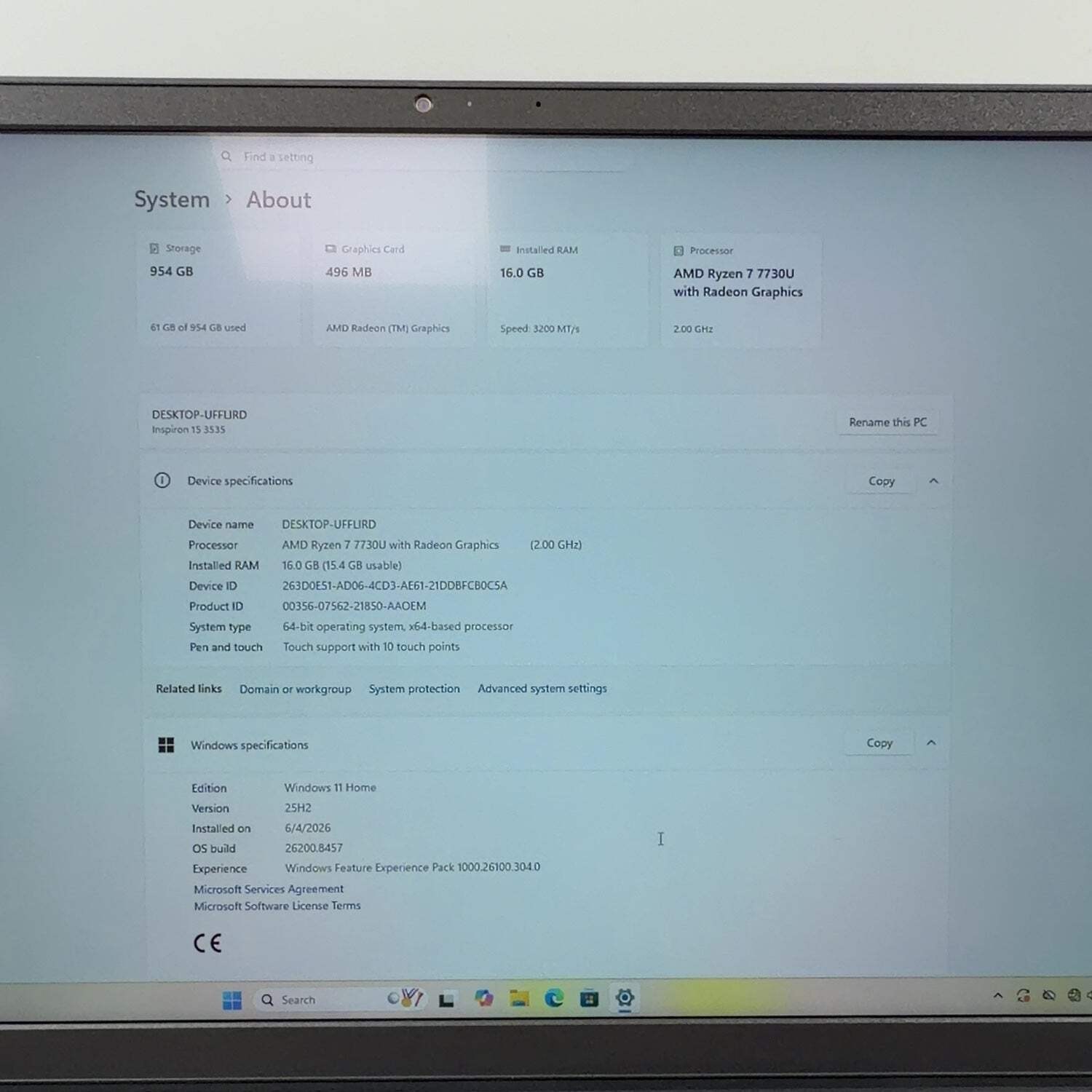Dell Inspiron 3535 15.6″ Ryzen 7 7730U 2.0GHz 16GB RAM 1TB SSD