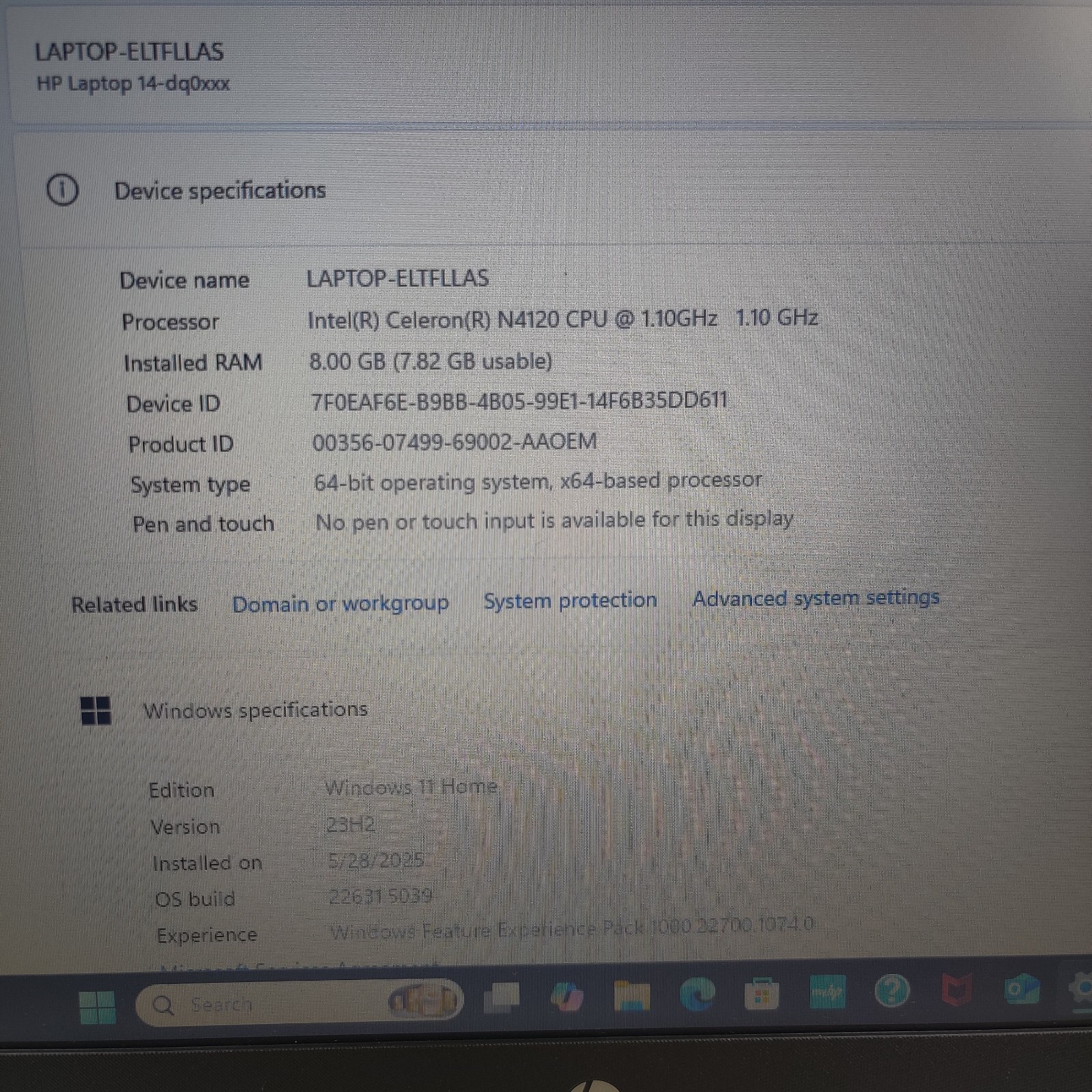 HP Laptop 14-DQ0760DX 14″ Intel N4120 8GB 128GB Silver Win 11 Home NO CHARGER