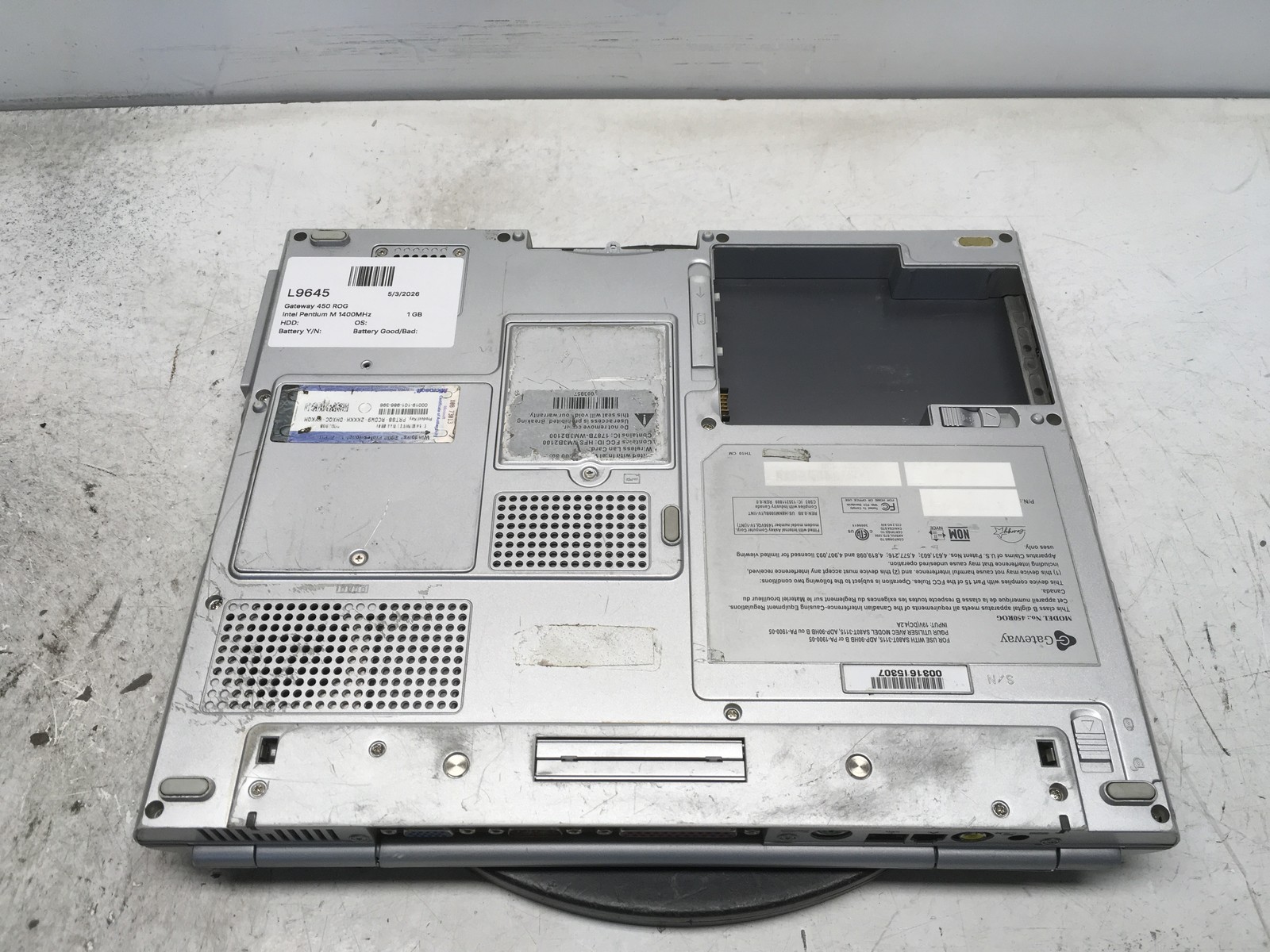 Gateway 450 ROG Intel Pentium M 1400MHz 1 GB NO HDD No Batt