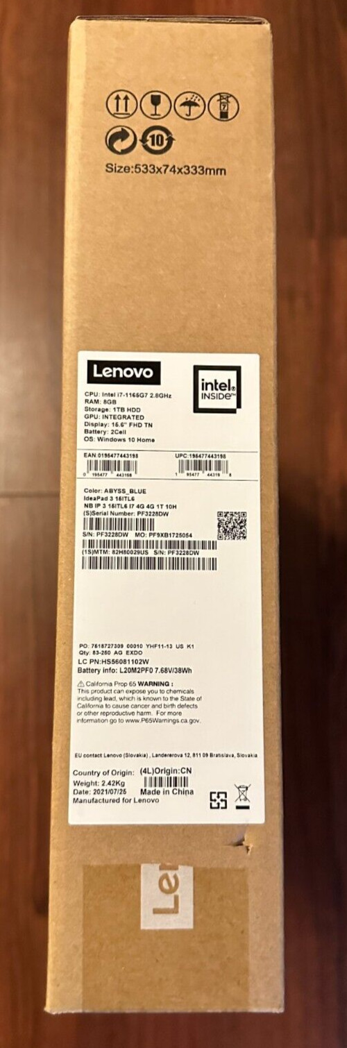 Lenovo IdeaPad 3 15ITL6 15.6″ (Intel Core i7-1165G7, 8GB RAM, 1TB HDD) Notebook