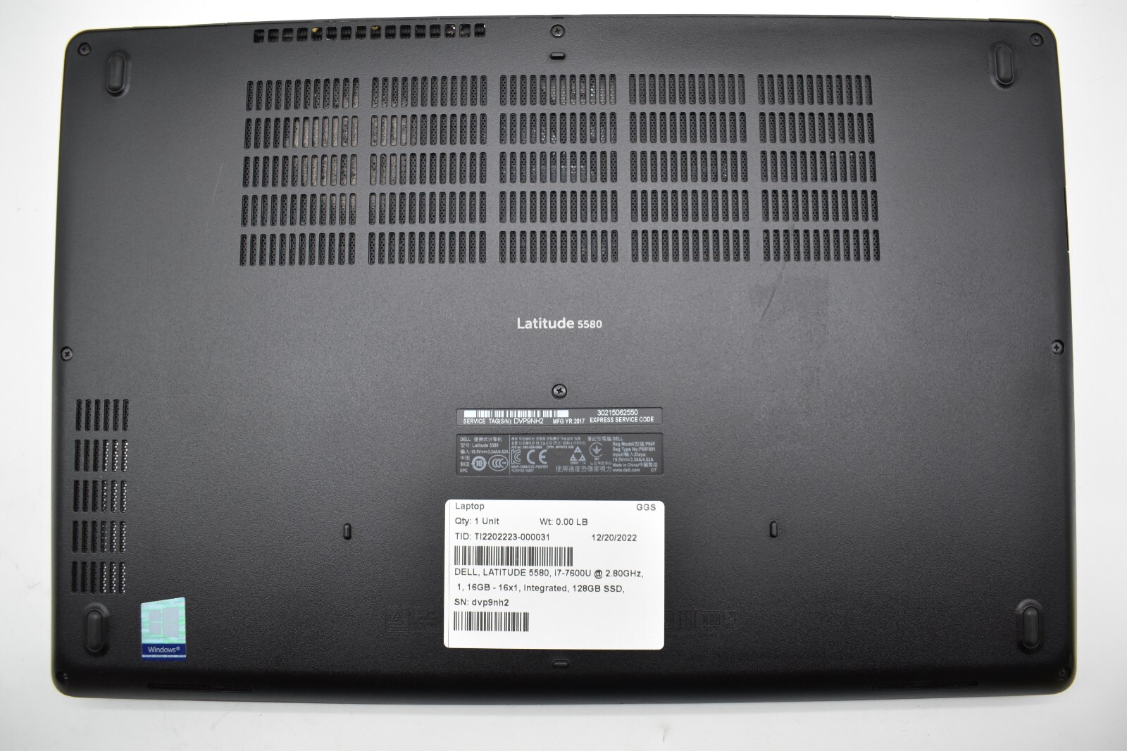 15.6″ Dell Latitude 5580 Laptop i5-7200U @ 2.50GHz no RAM no Drive – Build Ready