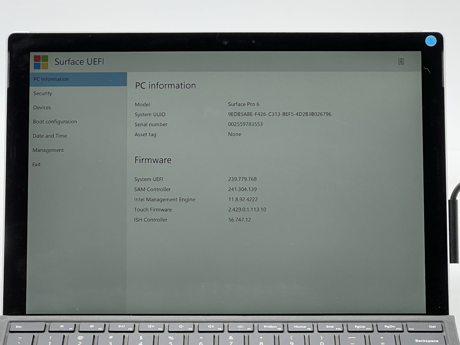Microsoft Surface Pro 6, i5-8250U CPU, @ 1.60GHz, 8GB RAM, 128GB NVMe-No OS/AC