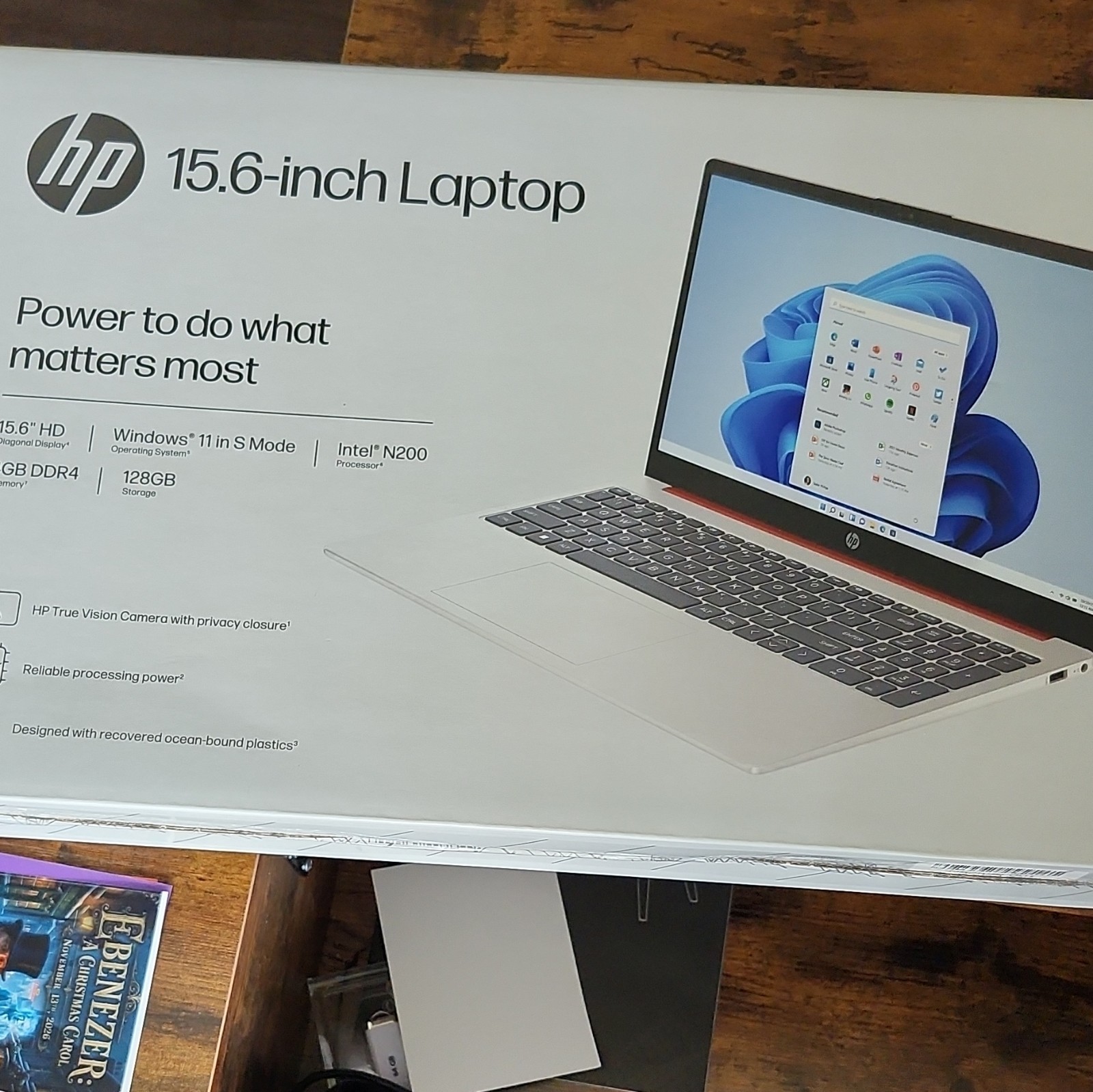 HP 15.6-inch Laptop Intel N200 4GB RAM 128GB SSD Windows 11 S Mode Silver Webcam