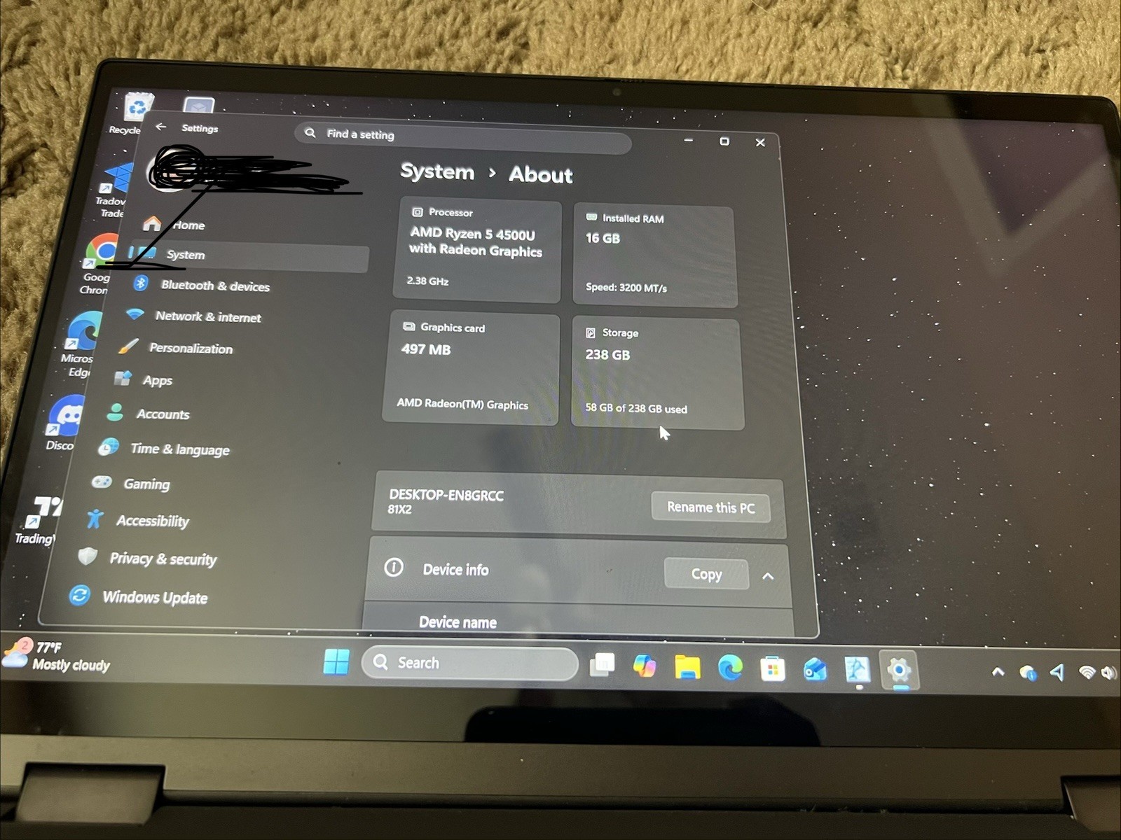 Lenovo Flex 5 14″ Touch Ryzen 5 4500U 16GB 238GB SSD Win 11 Backlit