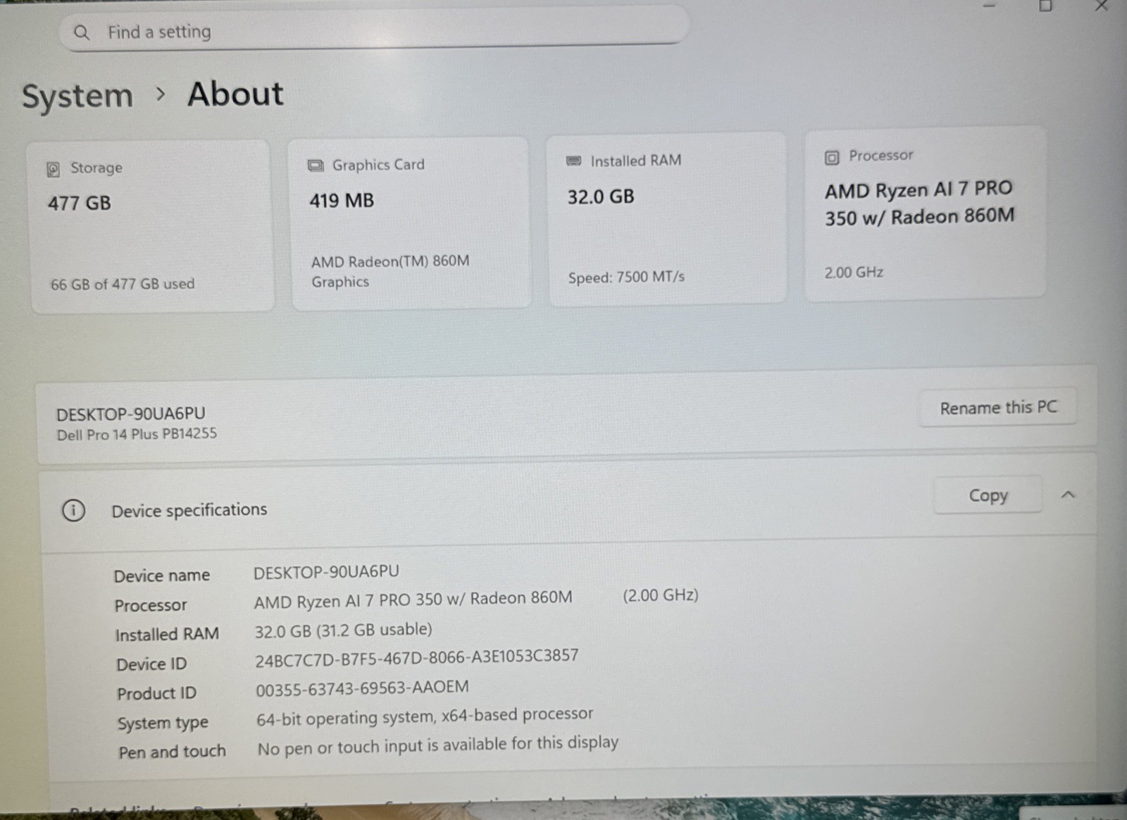 Dell Pro 14 Plus PB14255 FHD+ 2.0GHz Ryzen AI 7 PRO 350 32GB 512GB SSD Excellent