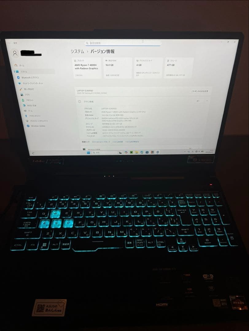 ASUS TUF Gaming A15 Ryzen 7 4800H RTX 3050 16GB 512GB SSD 15.6″ 144Hz
