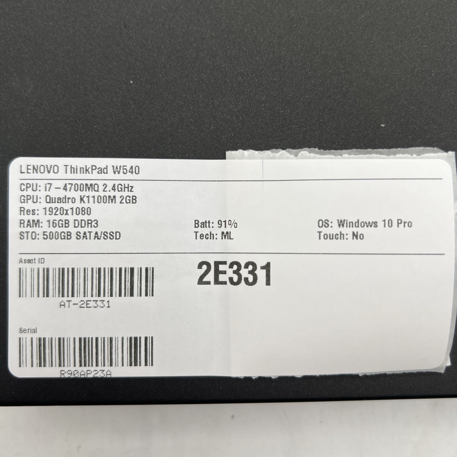 Lenovo Thinkpad W540 I7 4700MQ 2.4GHz 16GB RAM Quadro K1100M 500GB SSD Win10P