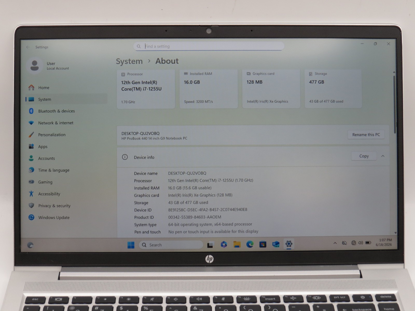 HP ProBook 440 G9 i7-1255U @ 1.7GHz | 16GB DDR4 | 512GB SSD | 14″ | Win 11 Pro