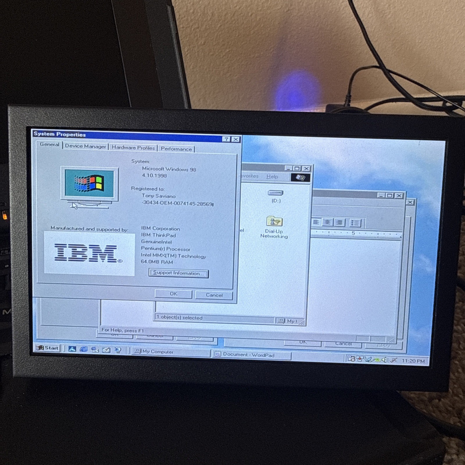 Vintage 1999 IBM ThinkPad i Series 2611-411 Pentium MMX 64MB 4GB Needs Repair