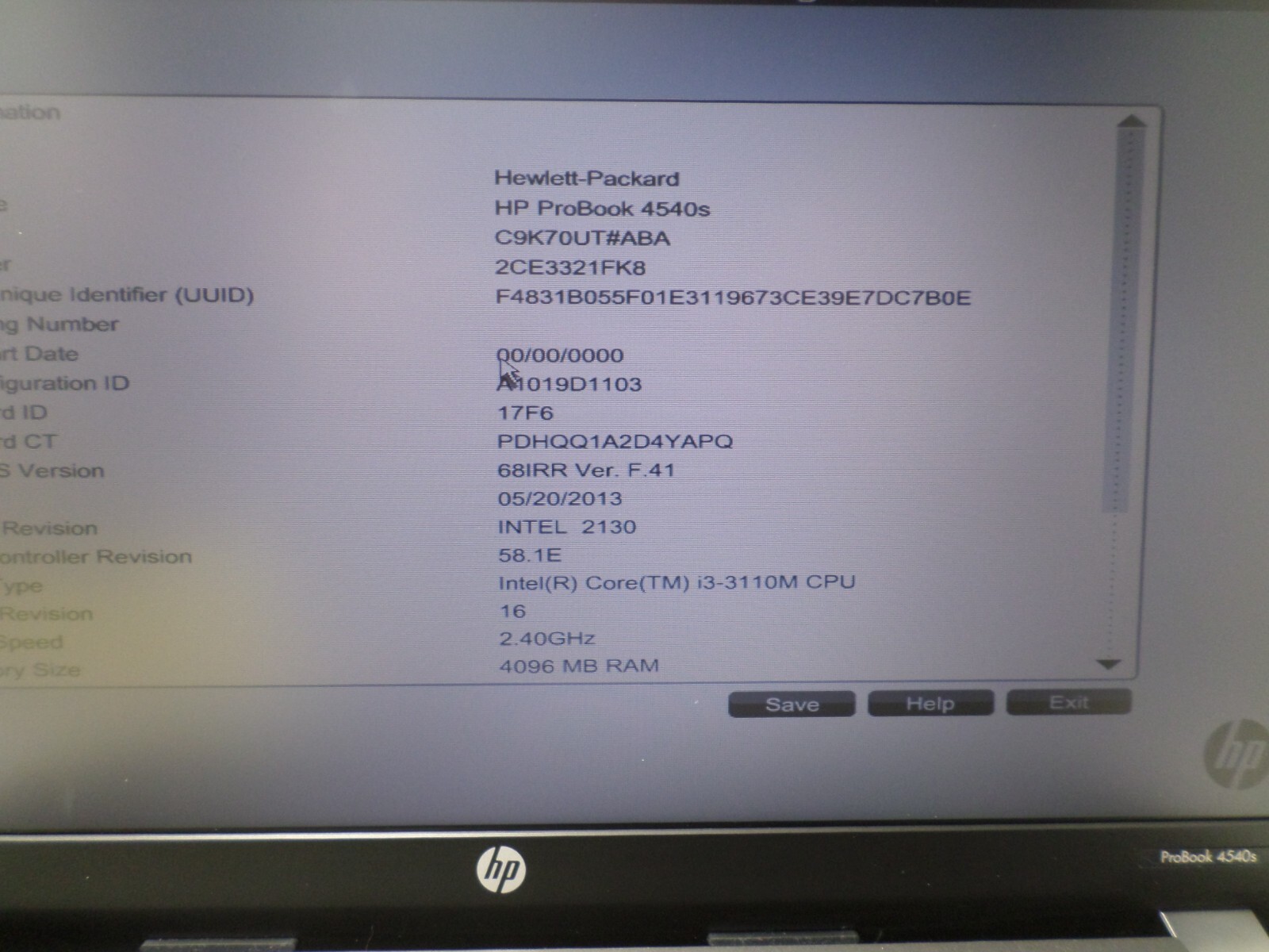 Hp ProBook 4540s i3-3110M@2.40Ghz, 4GB RAM, No HD/No OS