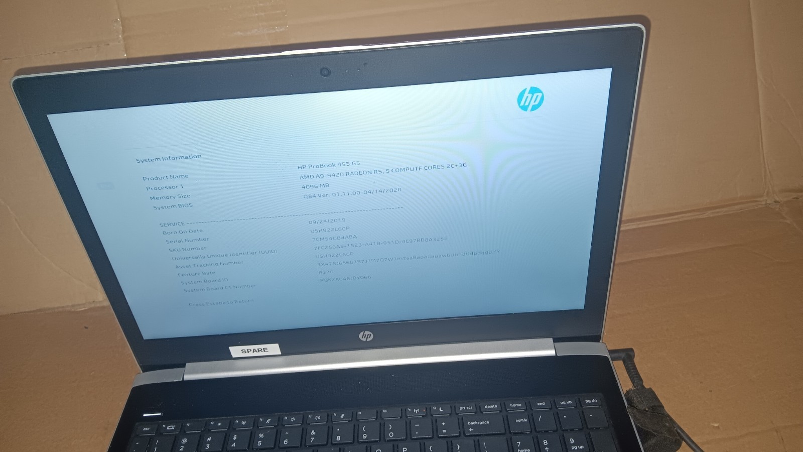 HP ProBook 455 G5 Laptop AMD A9-9420 Radeon R5 CPU 15.6″ LCD Screen Boots Parts