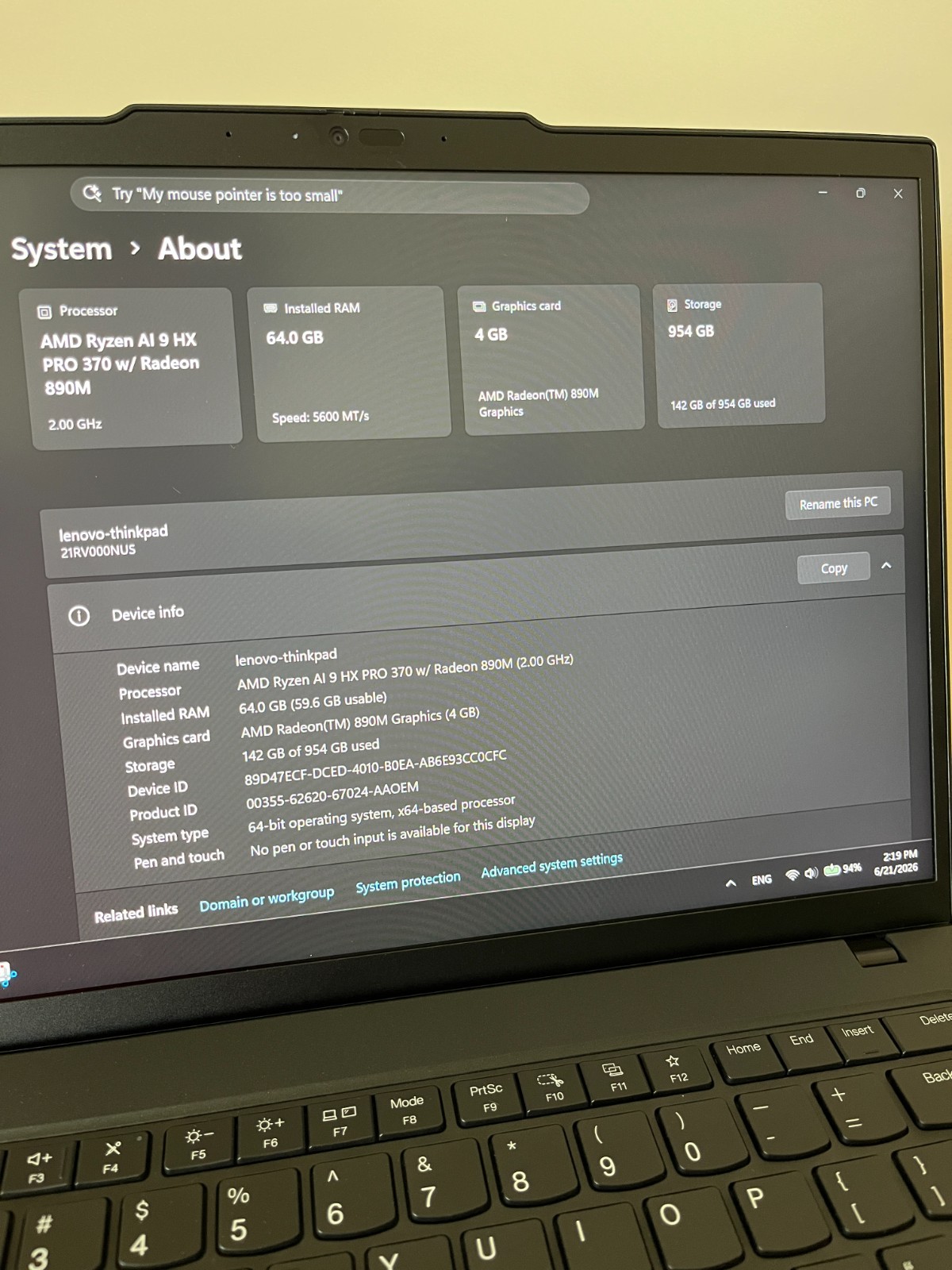 Lenovo ThinkPad P14s Gen 6 AMD Ryzen AI 9 HX PRO 370 64GB Ram 1TB SSD Win 11 Pro