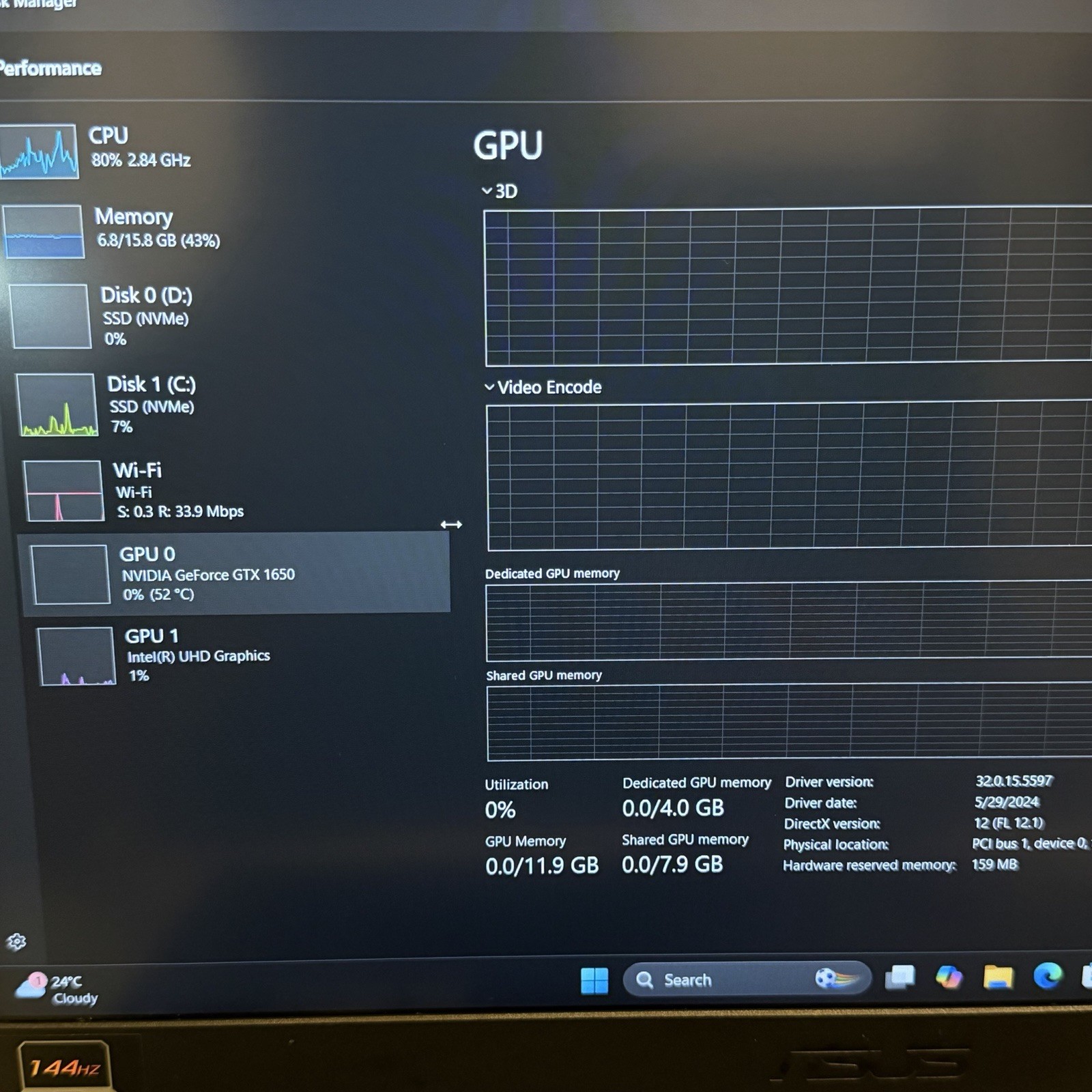 Asus TUF F15 Gaming Laptop 15.6 FHD i5-10300H 2.50GHz 16GB 1TB SSD GTX 1650