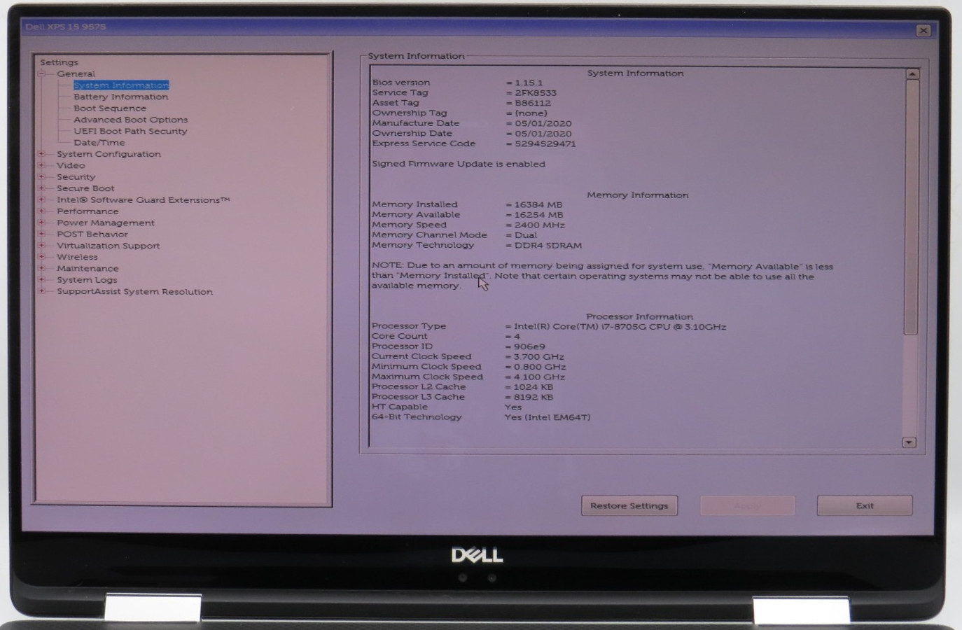 Dell XPS 15 9575 4K Touch 2in1 _ i7-8705G _ 16GB / 256GB _ Radeon RX _ W11H