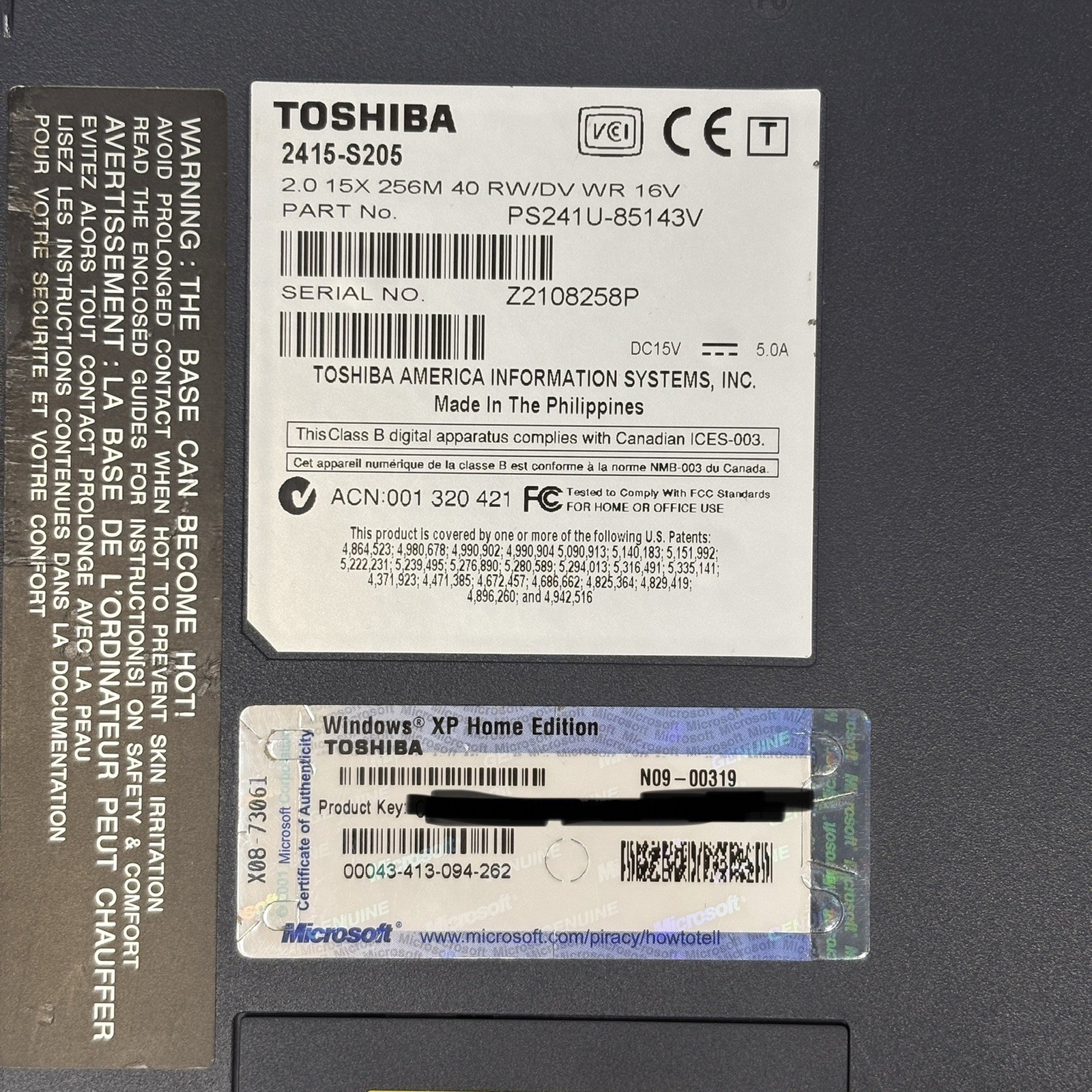 Toshiba Satellite 15″ Laptop Intel Pentium 4 – Windows XP – 256 MB RAM – Tested