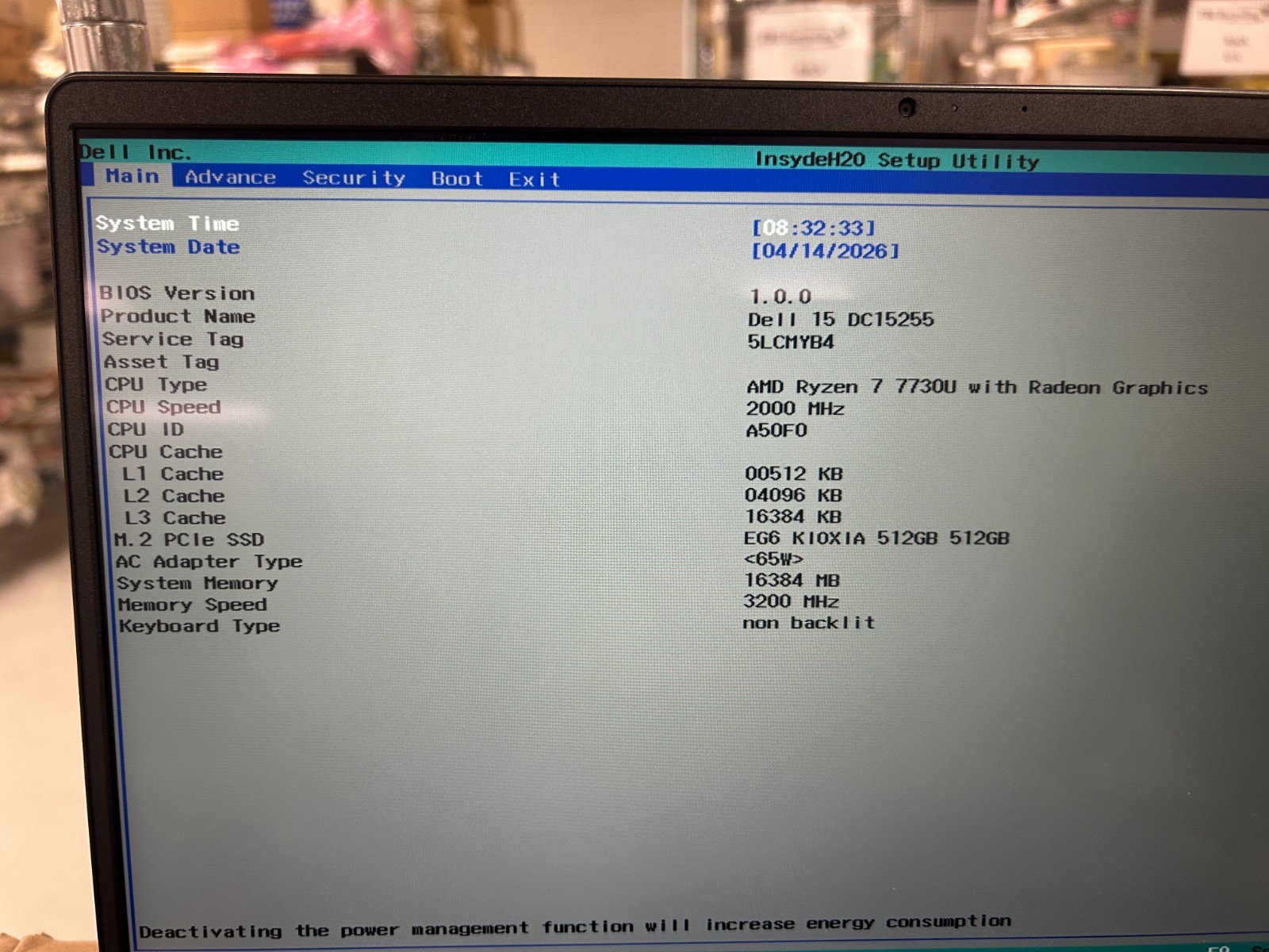 DELL 15 DC15255 G8MK9, AMD Ryzen 7 7730U, 2.00 GHz, 16 GB RAM, 512 GB NVMe SSD