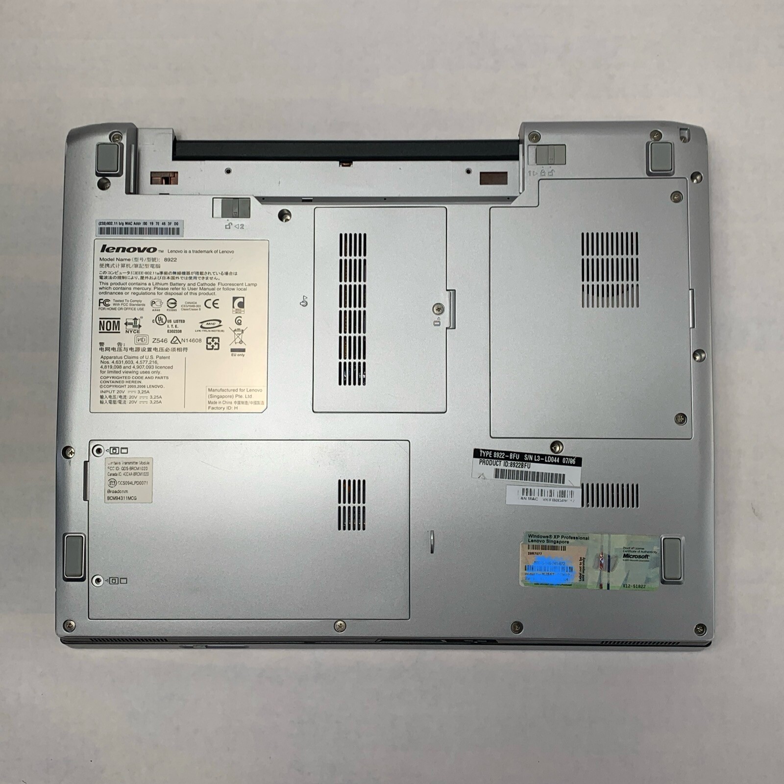 Lenovo 3000 C200 Intel Pentium T2060 1.60GHz 1GB RAM 15″ No Battery No HDD No OS