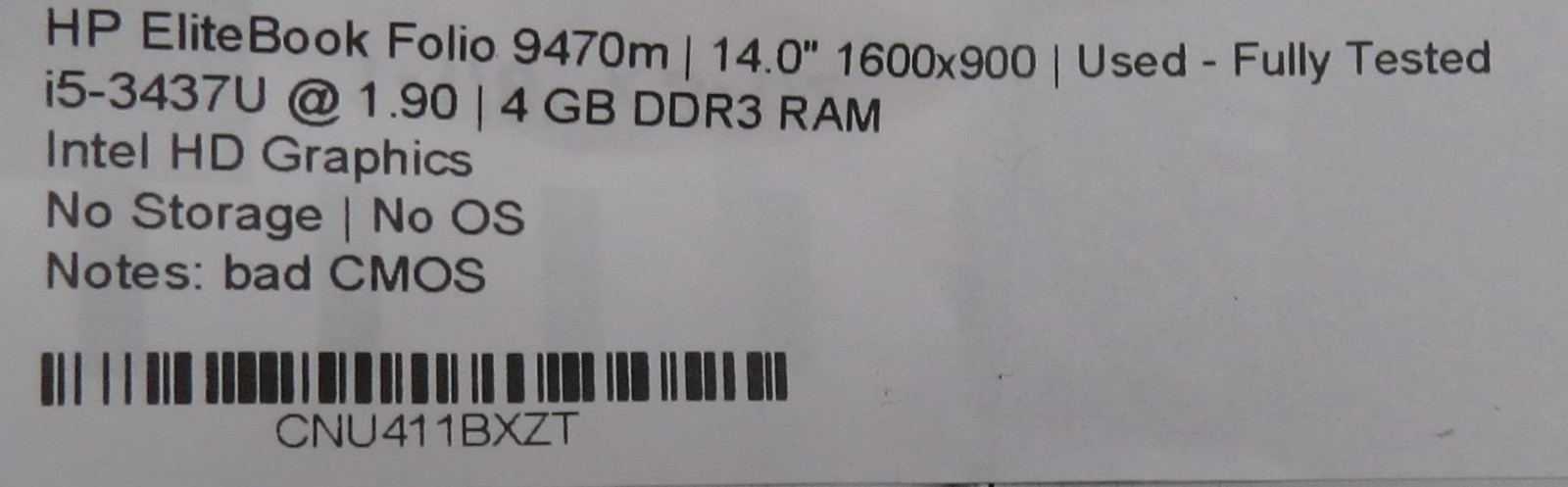 HP EliteBook Folio 9470m | i5-3437U @ 1.9GHz | 4GB RAM | No HDD/OS