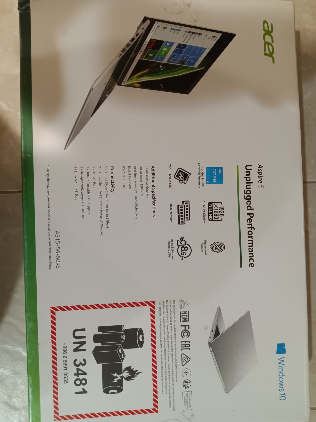 Acer Aspire 5 A515-56 15.6″ (256GB SSD, Intel Core i5 11th Gen., 4.20 GHz, 8GB)