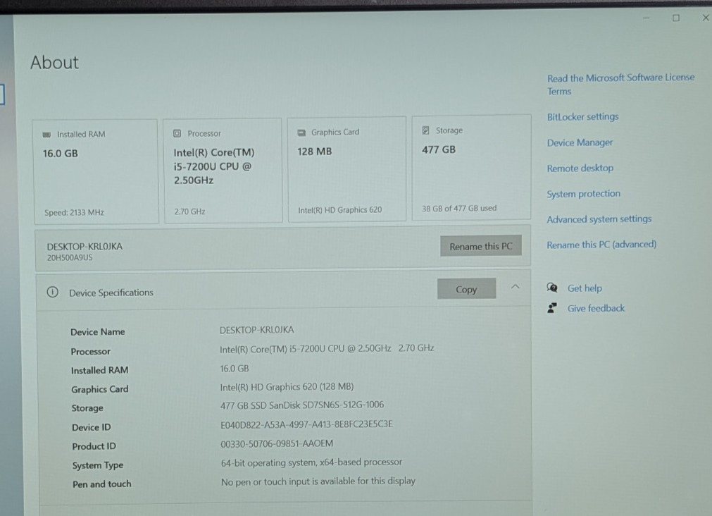 Lenovo ThinkPad E570 i5-7200U 16GB RAM 512GB m.2 SSD T570 Windows 10 Pro