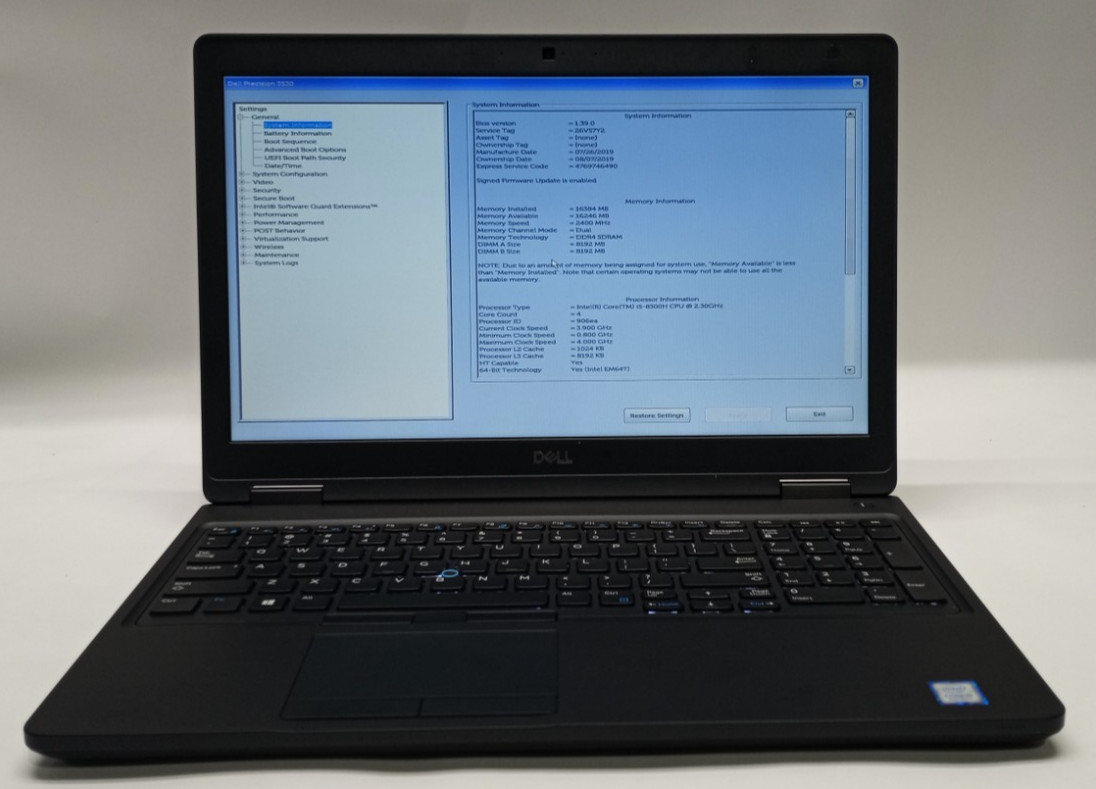 Dell Precision 3530 i5-8300H@2.3GHZ 16GB RAM 256GB NVMe Win 11 Pro NVIDIA WH565!