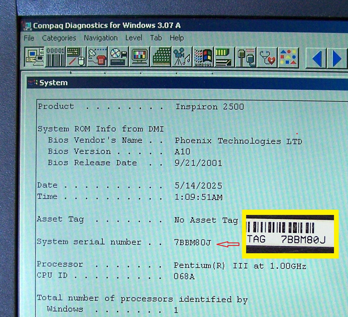 Dell Inspiron 2500 Pentium 3 1GHz 256MB 40GB Floppy Serial Parallel-dos imb cdt-
