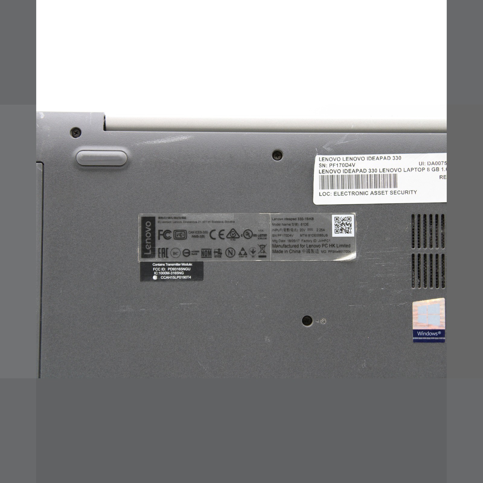 Lenovo IdeaPad 330 15.6in i5-8250U 8GB No OS, Drive, Power Cord