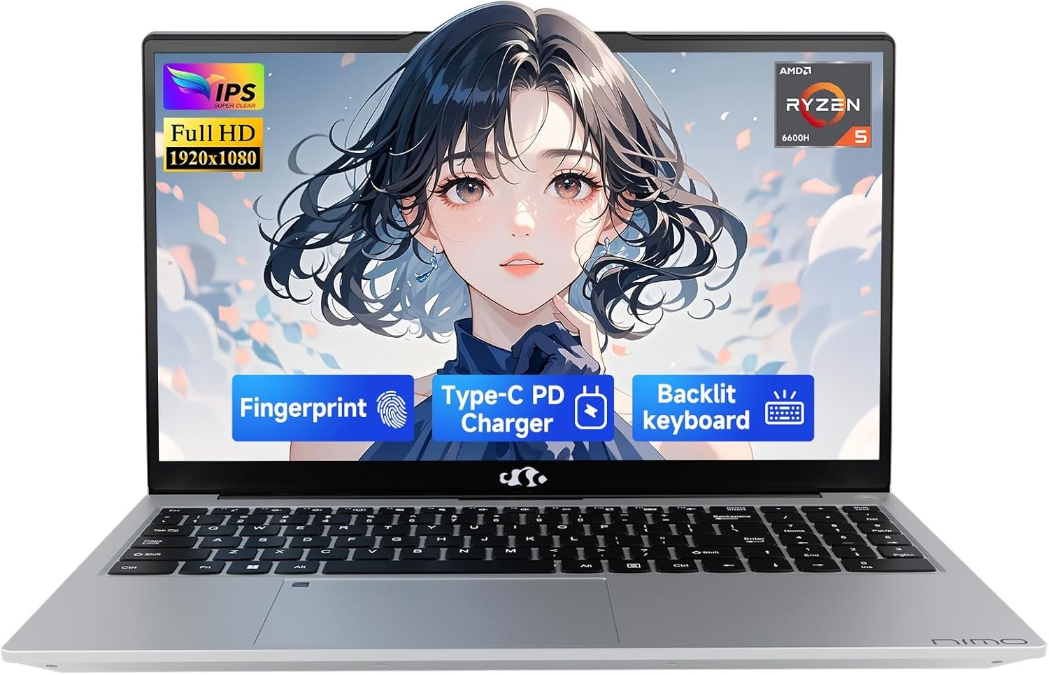 NIMO 15.6 Gaming Laptop AMD Ryzen 5 6600H 6-Cores 16GB DDR5 RAM 1TB SSD 4.5GHz