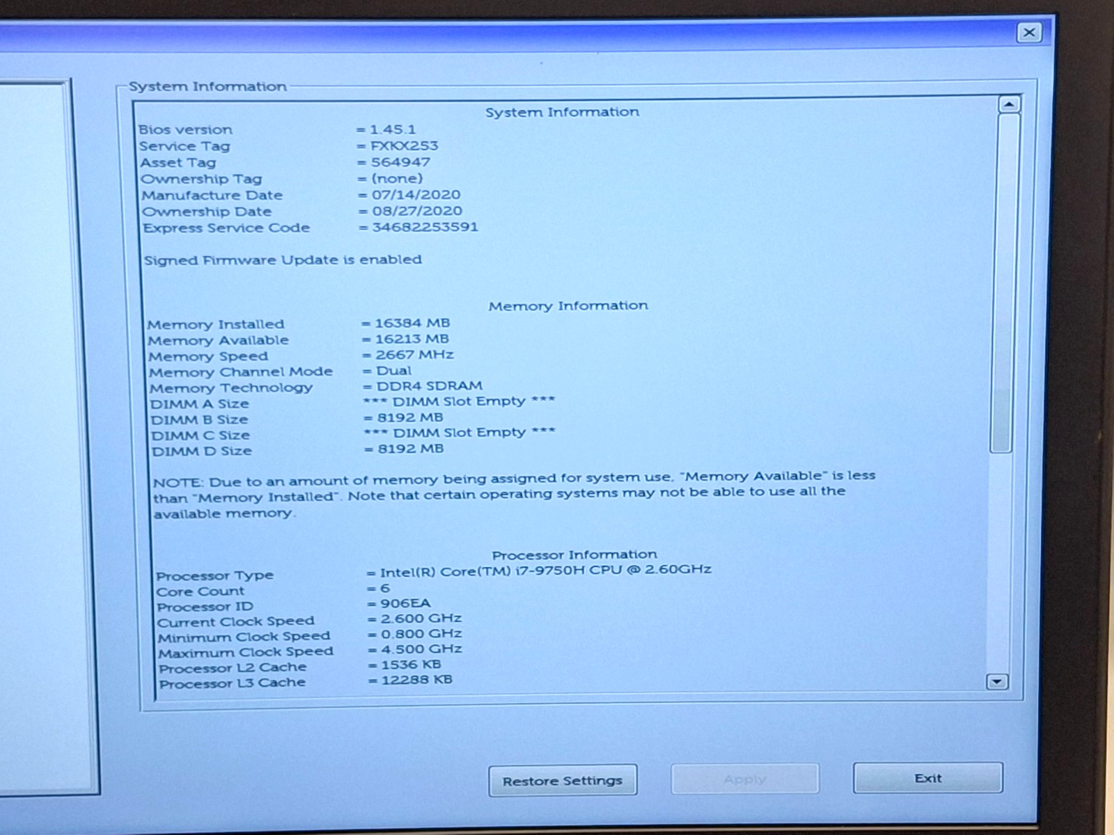 Dell Precision 7540 15.6″ Laptop Core i7-9750H 16GB RAM 256GB SSD WC Wifi Win11P